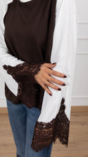 T-shirt con manica a contrasto e polsino pizzo variante moro Tensione In