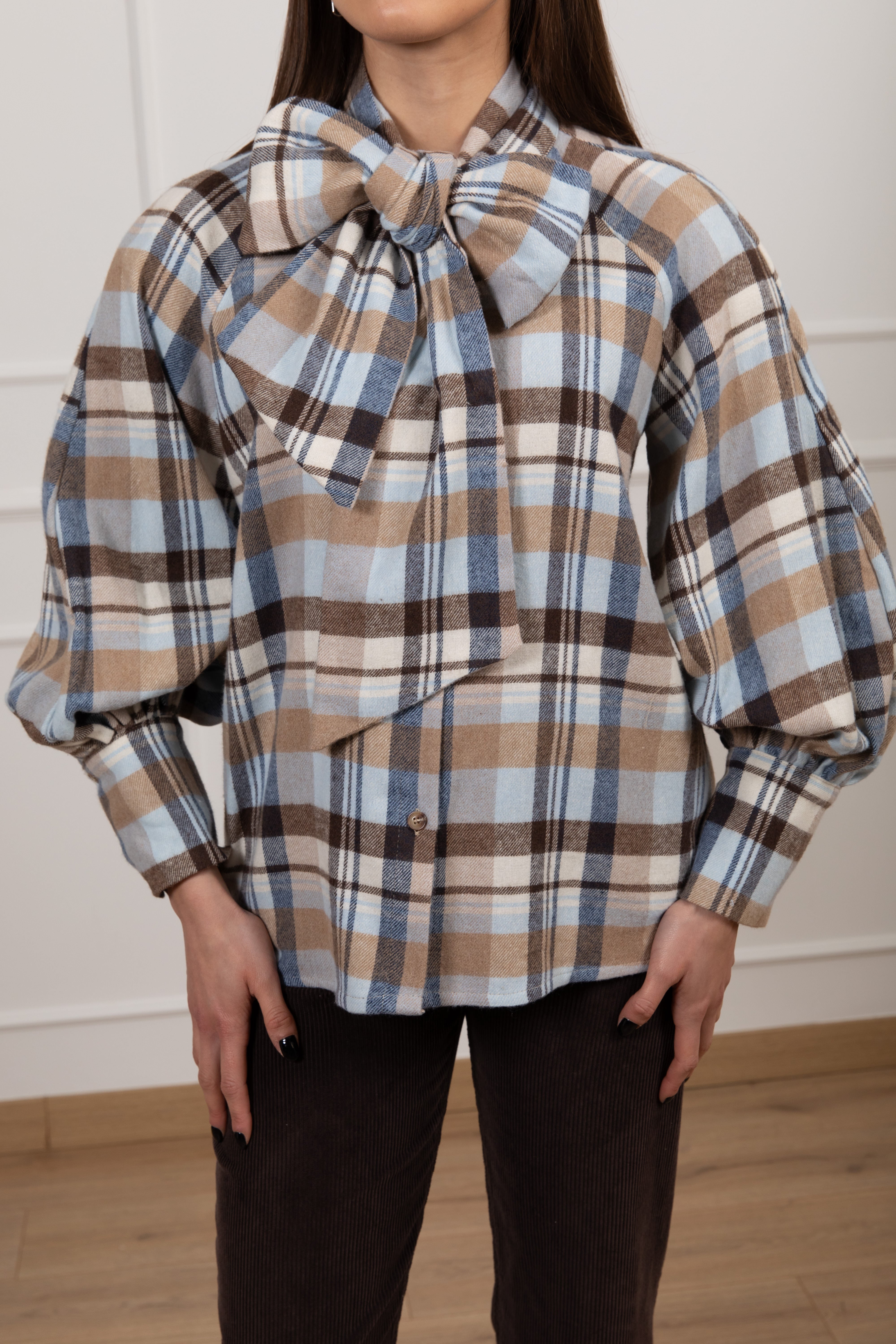 Camicia check in flanella con fiocco Tensione IN