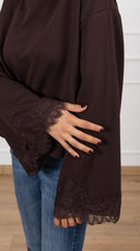 Felpa manica svasata con inserto pizzo variante moro Haveone