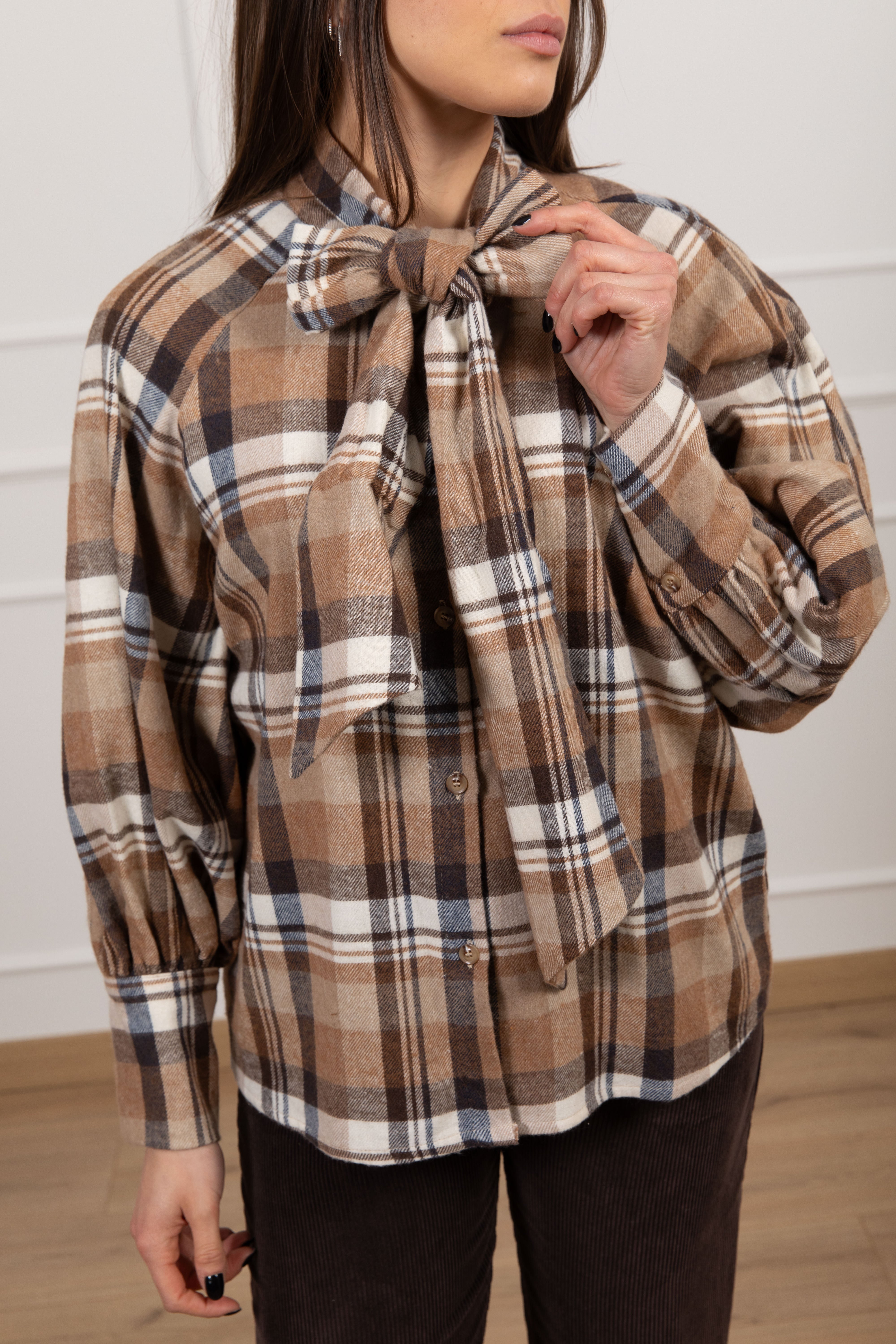 Camicia check in flanella con fiocco Tensione IN