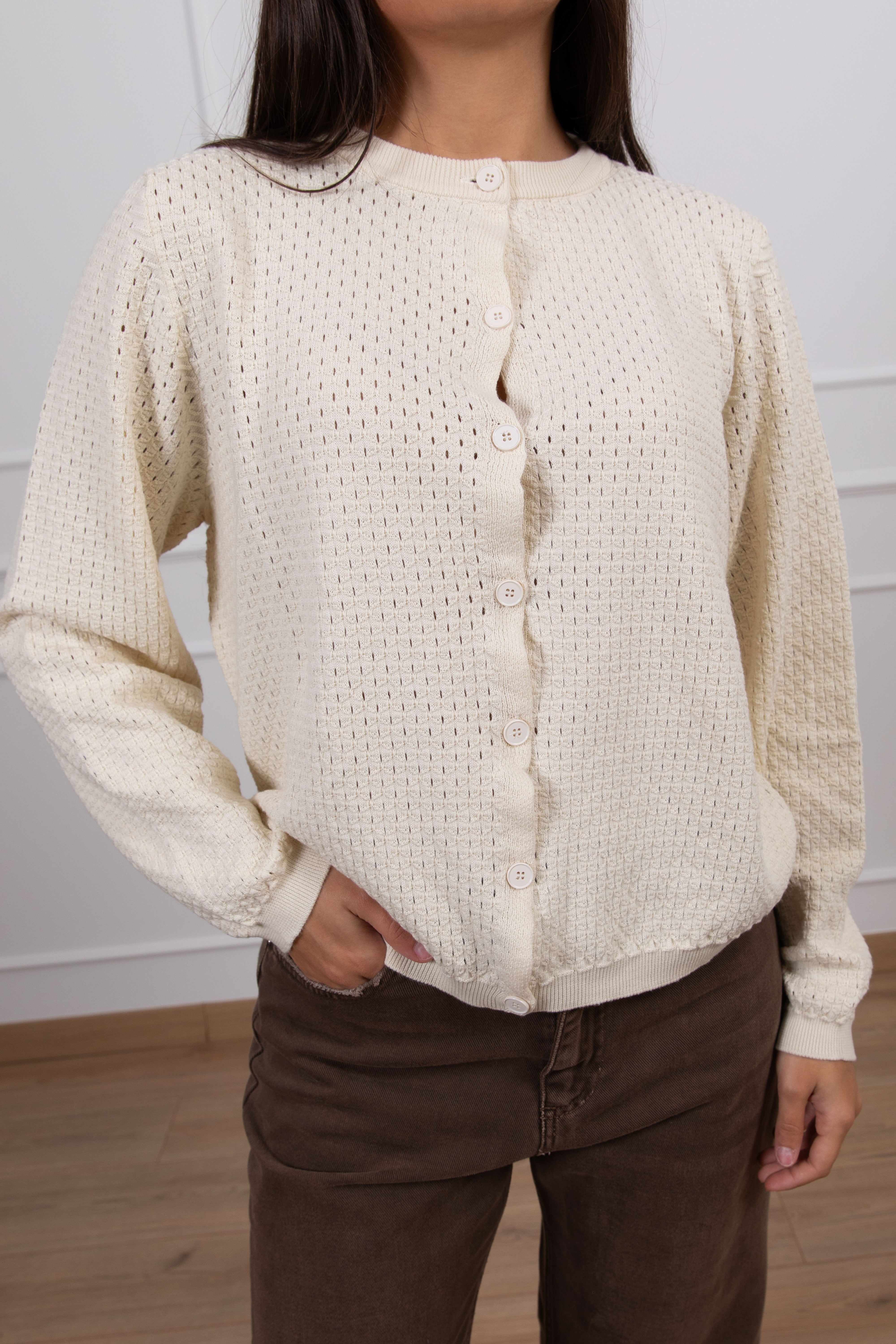 Cardigan in cotone con motivo traforato ViCOLO