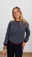Maglia a righe con profilo a contrasto variante grigio/bordeaux Haveone