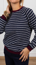 Maglia a righe con profilo a contrasto variante grigio/bordeaux Haveone