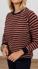 Maglia a righe con profilo a contrasto variante cammello/vino Haveone