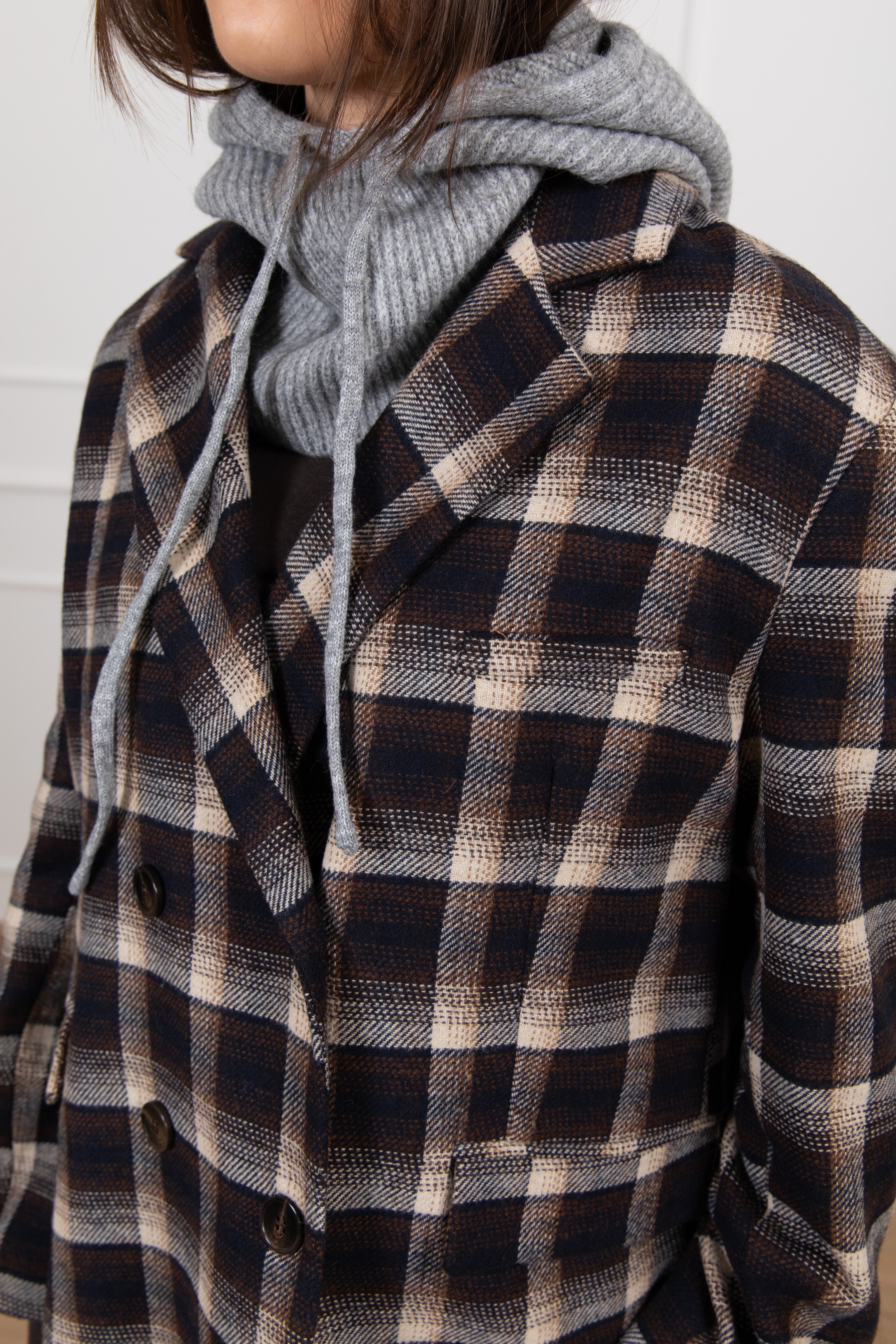 Giacca check moro in lana con balaclava Tensione IN