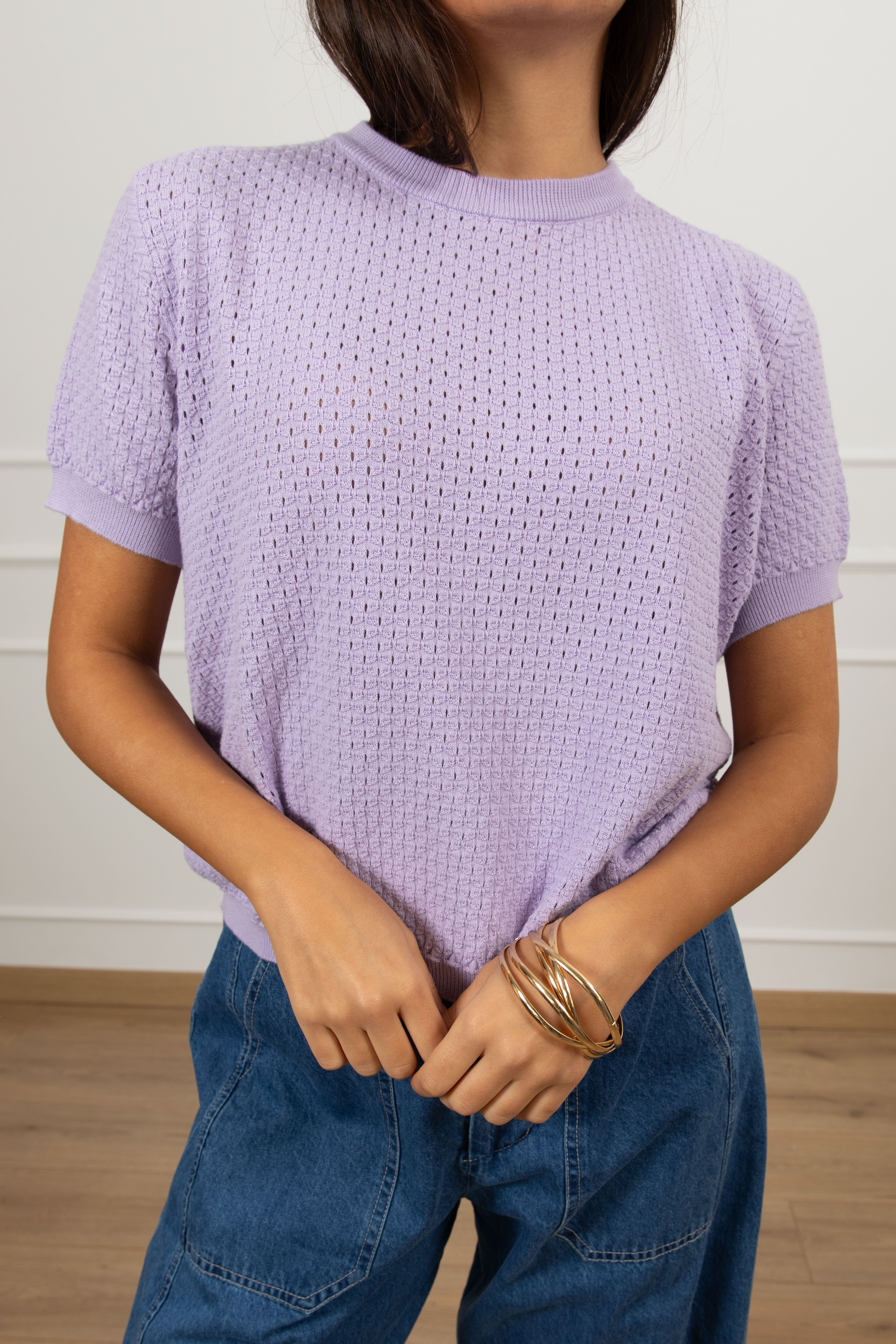 T-shirt in maglia con motivo traforato ViCOLO