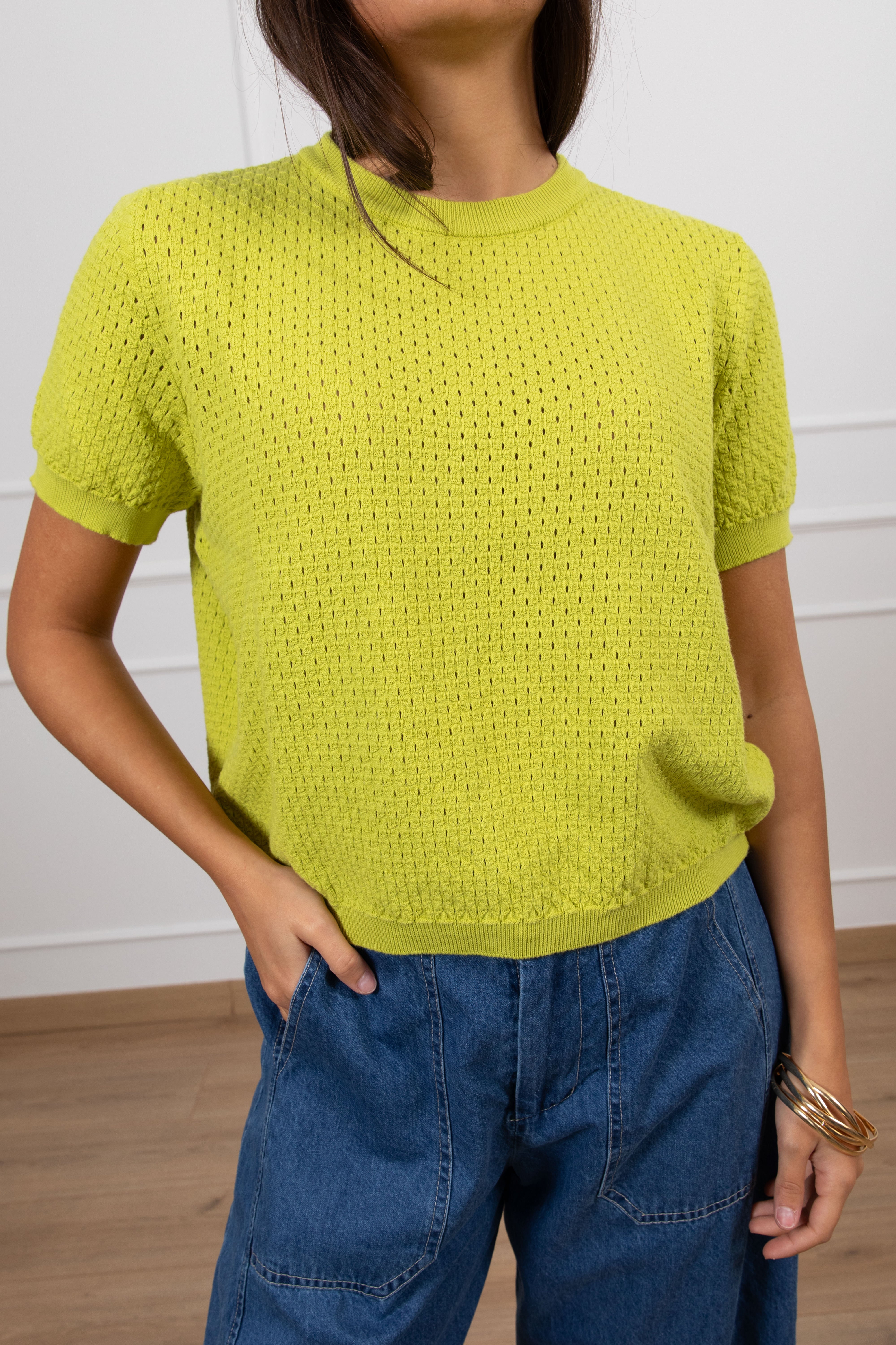 T-shirt in maglia con motivo traforato ViCOLO