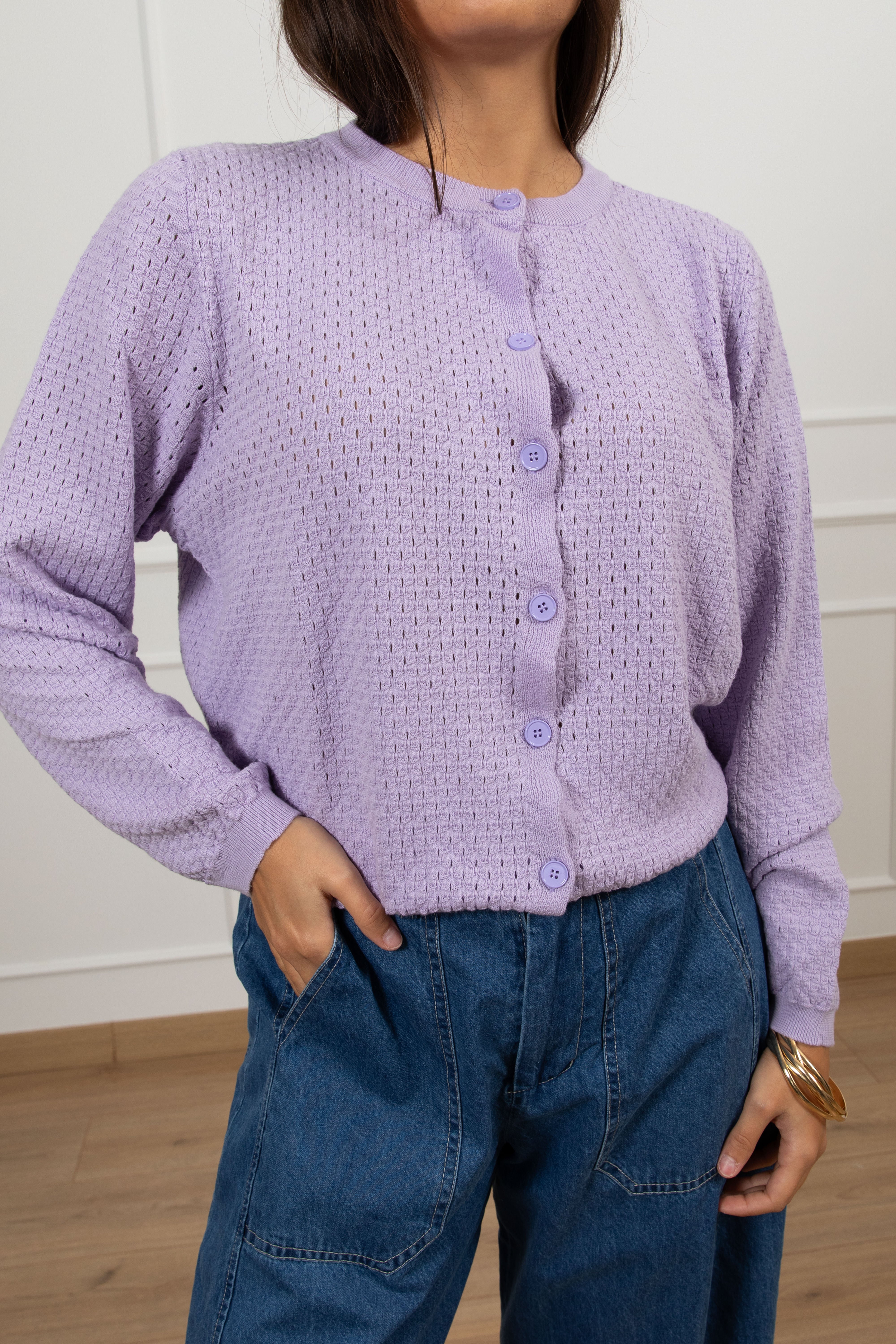 Cardigan in cotone con motivo traforato ViCOLO