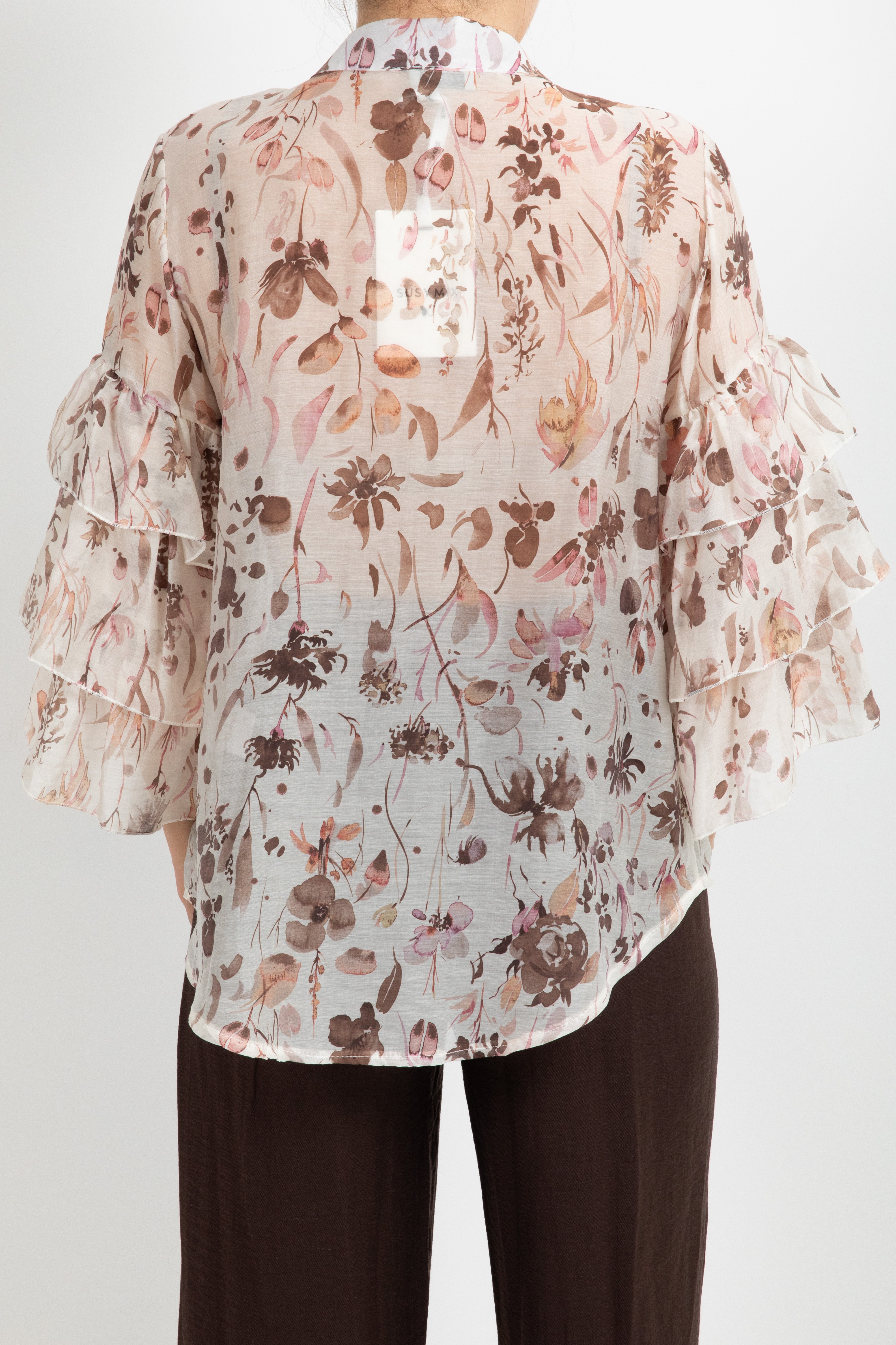 Camicia con balze sulla manica fantasia foliage rosa Susy Mix