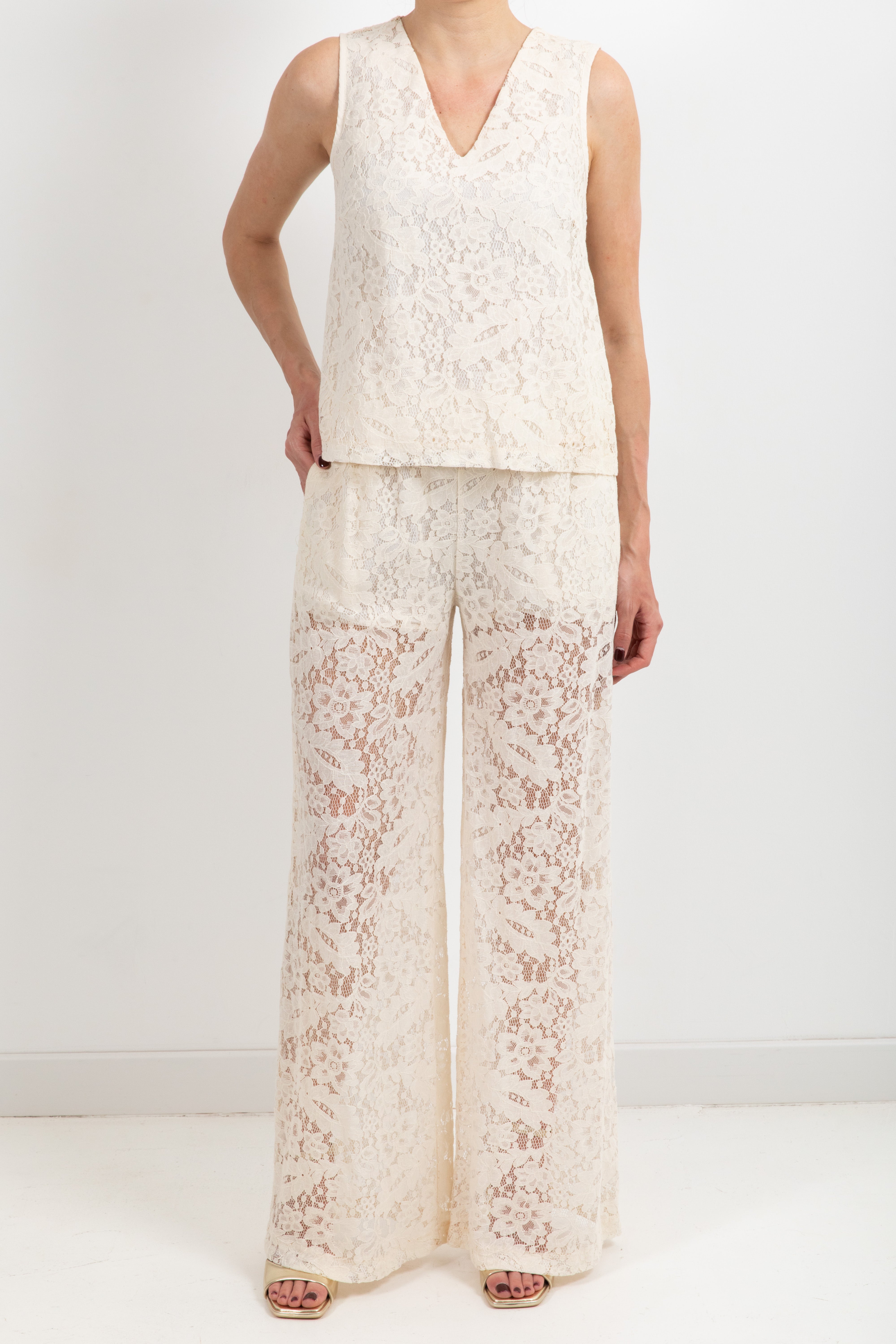 Coordinato top e pantalone con elastico in pizzo Susy Mix