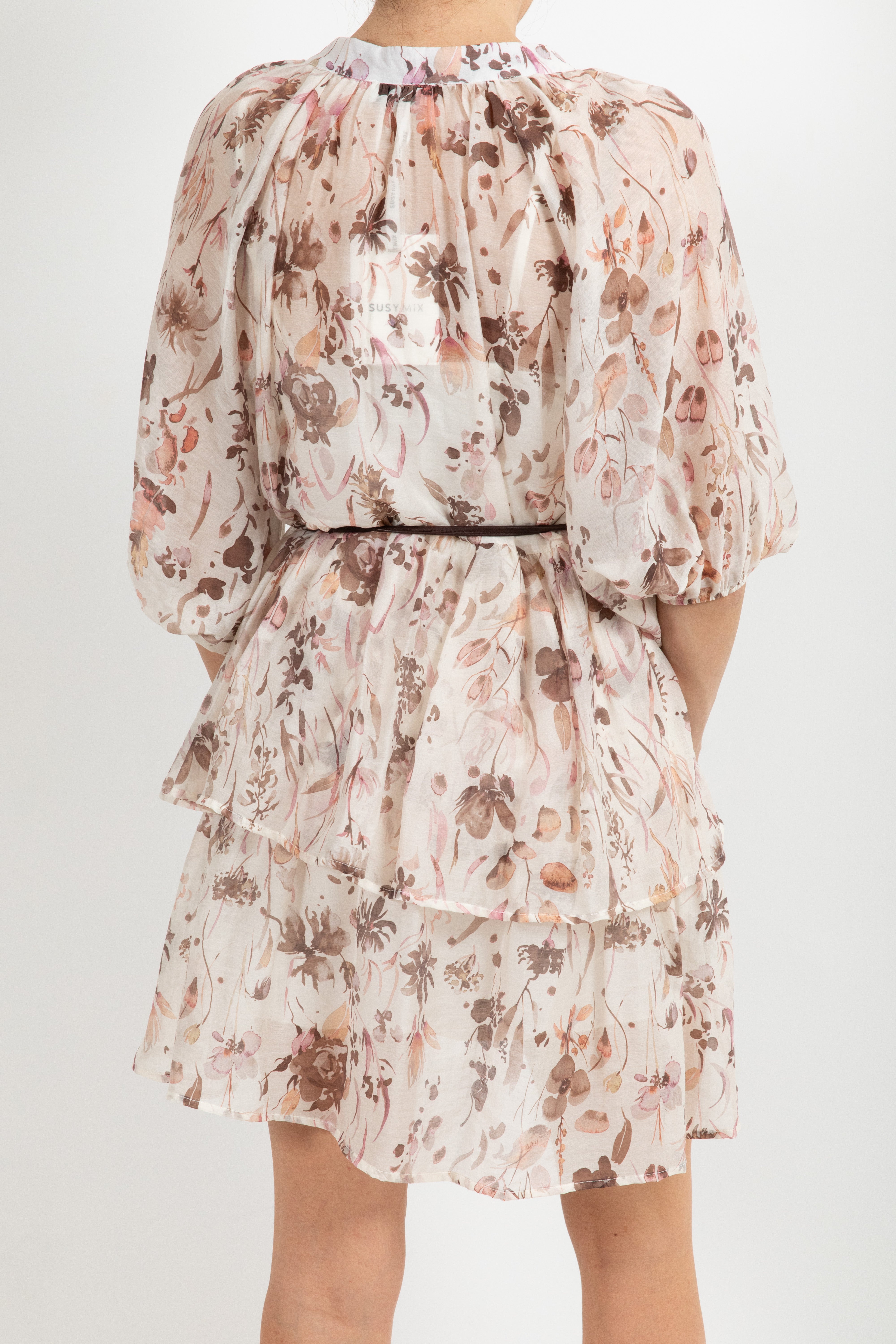 Mini-abito a balze fantasia foliage rosa Susy Mix