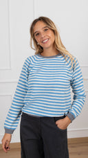 Maglia a righe con profilo a contrasto variante celeste/grigio Haveone