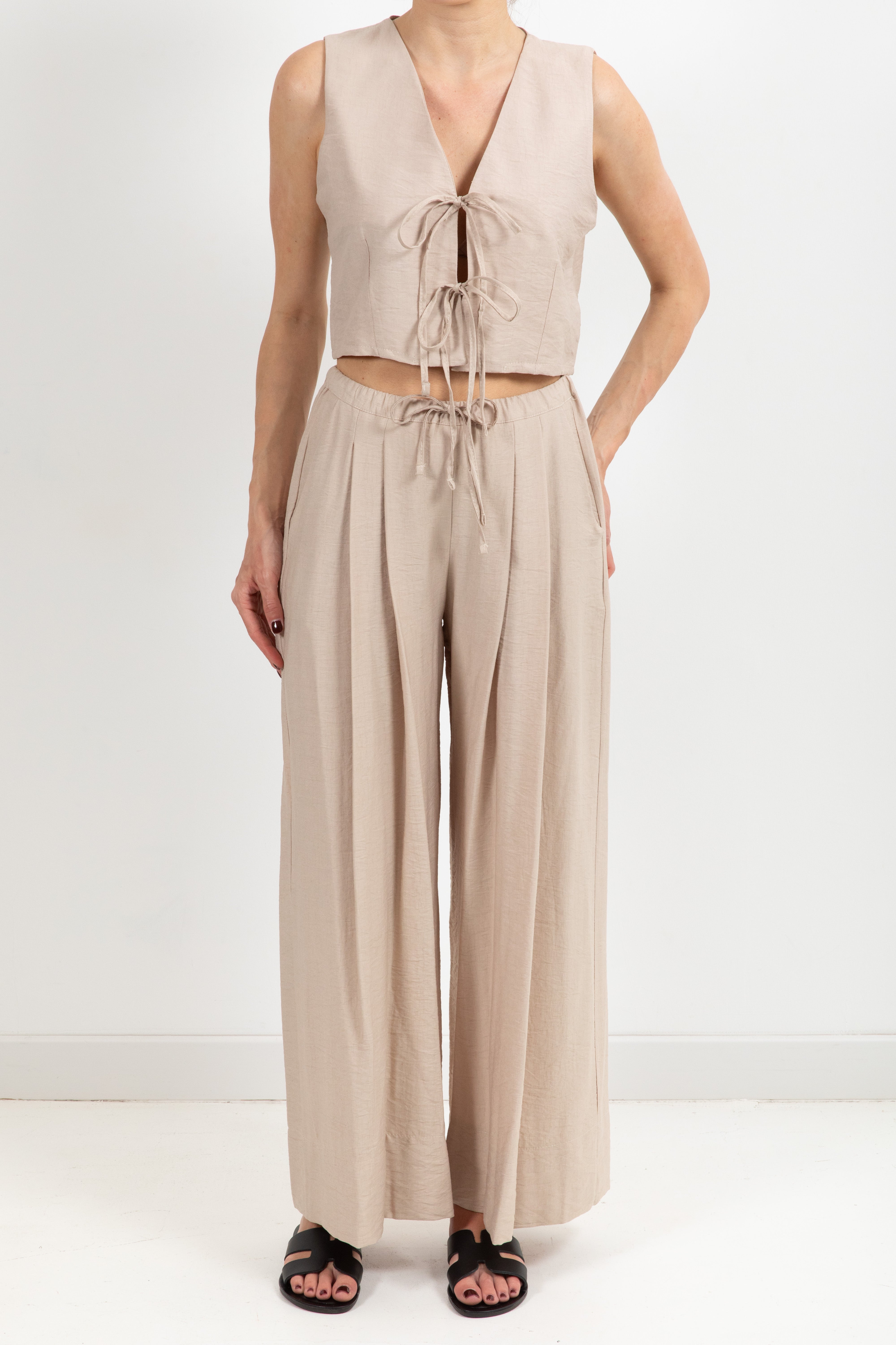 Coordinato in viscosa gilet con fiocchi e pantalone con coulisse Susy Mix