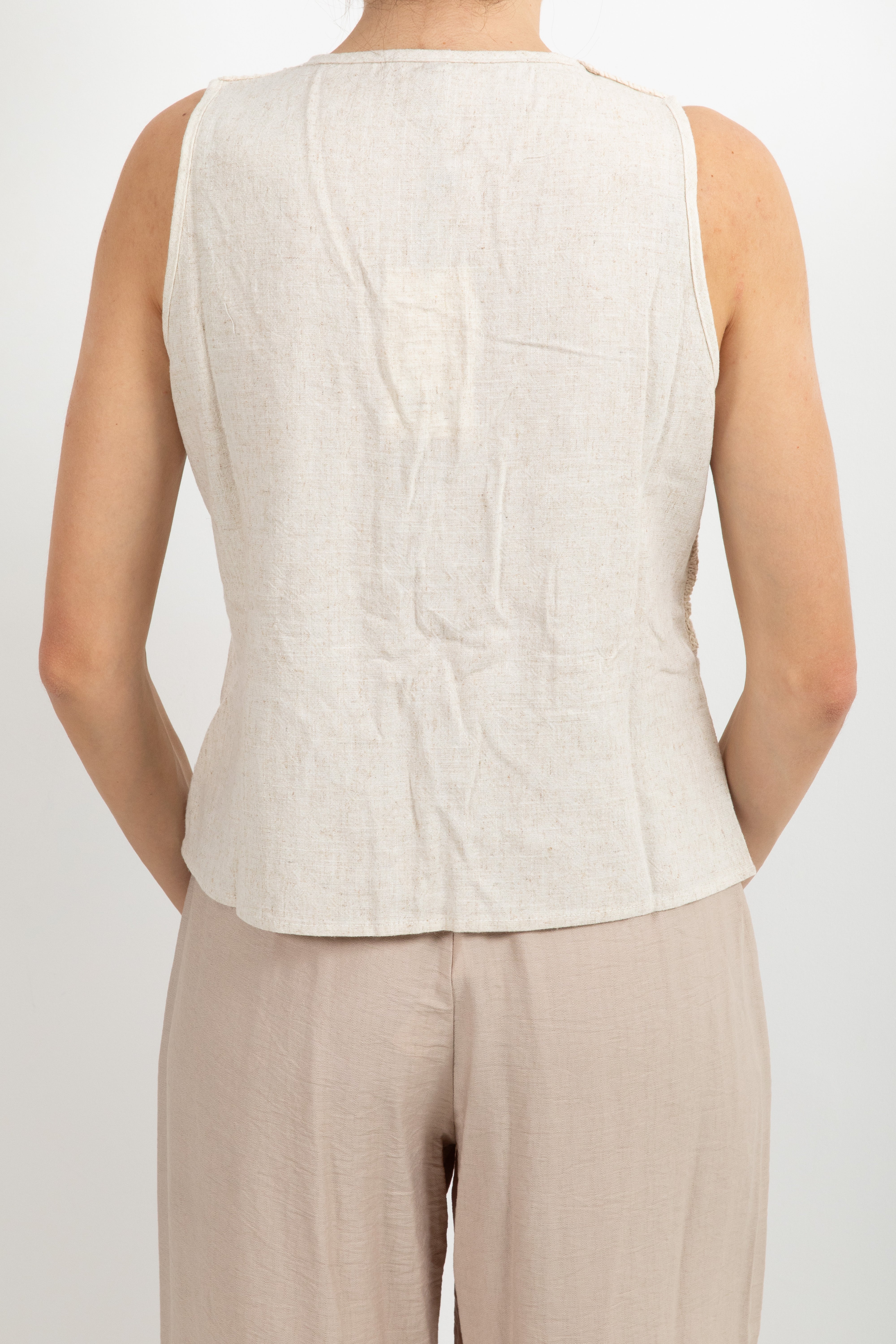 Gilet in lino e viscosa con inserti macramè Susy Mix