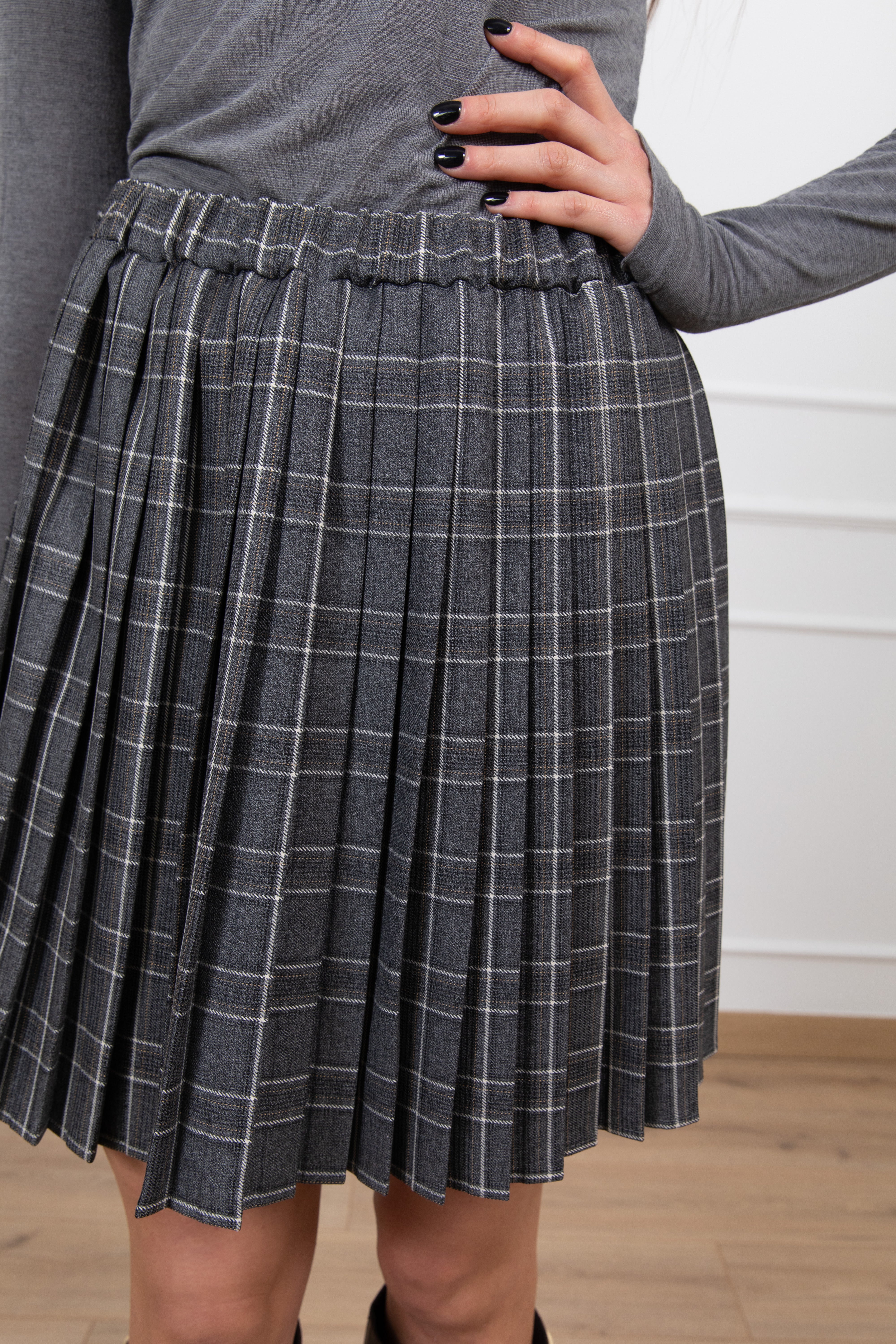 Mini-gonna plissettata check grigio ViCOLO