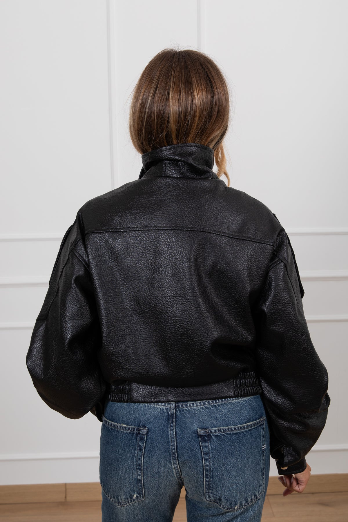 Bomber in eco-pelle martellata variante nero Susy Mix
