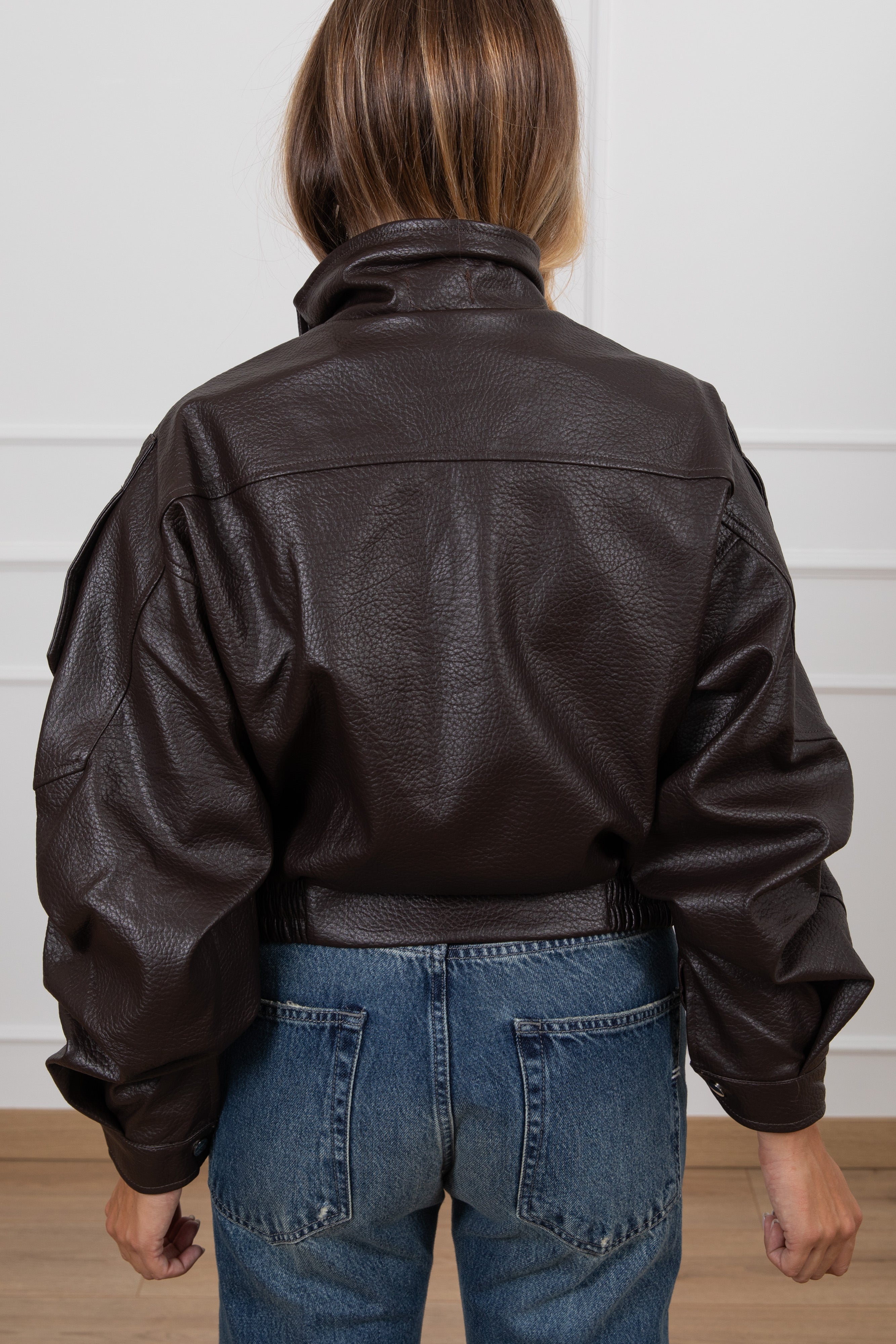 Bomber in eco-pelle martellata variante moro Susy Mix