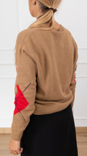 Maglia girocollo maxi rombo variante camel/rosso/viola Tensione IN