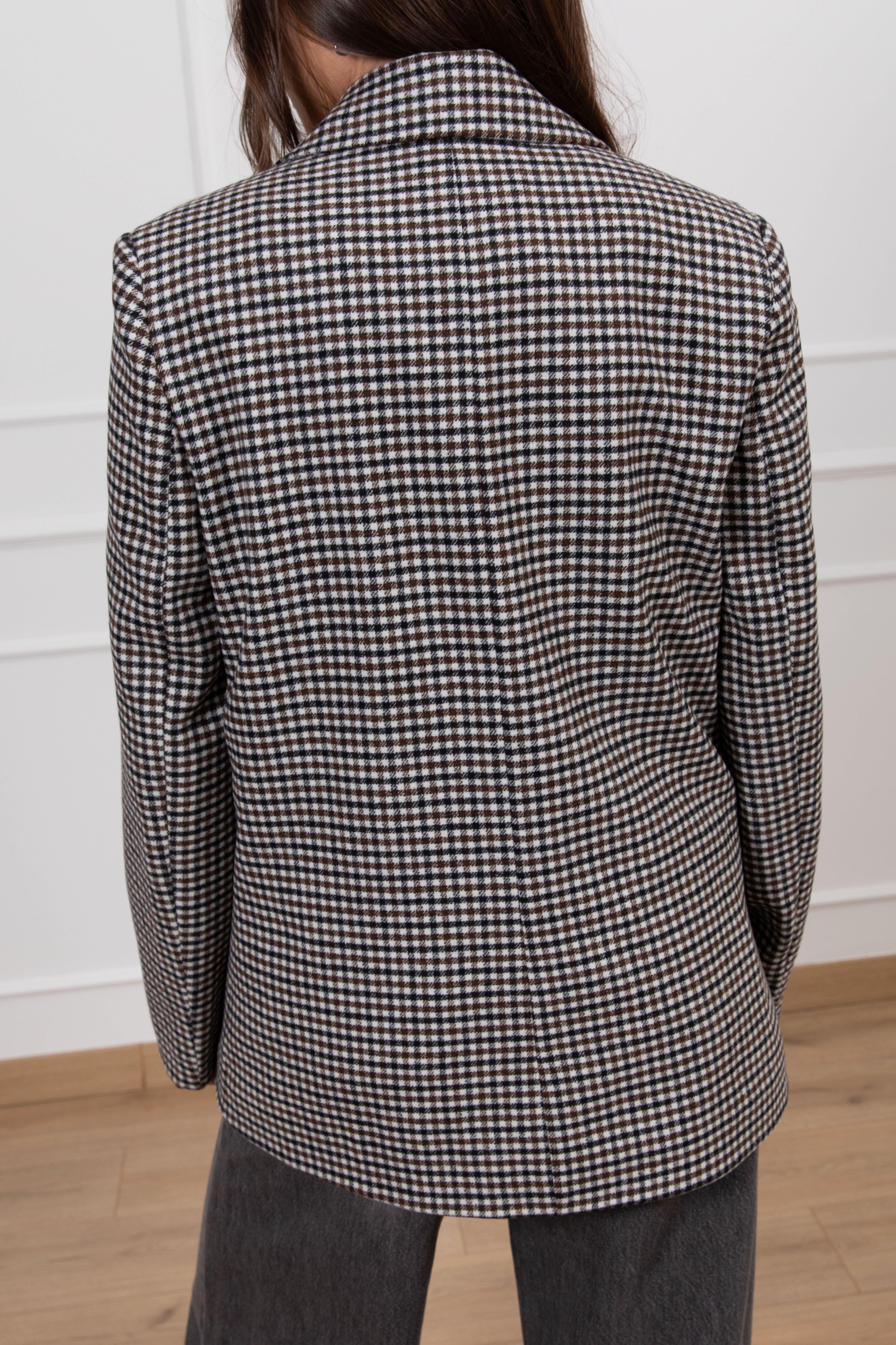 Giacca micro-check moro e nero con spille ViCOLO