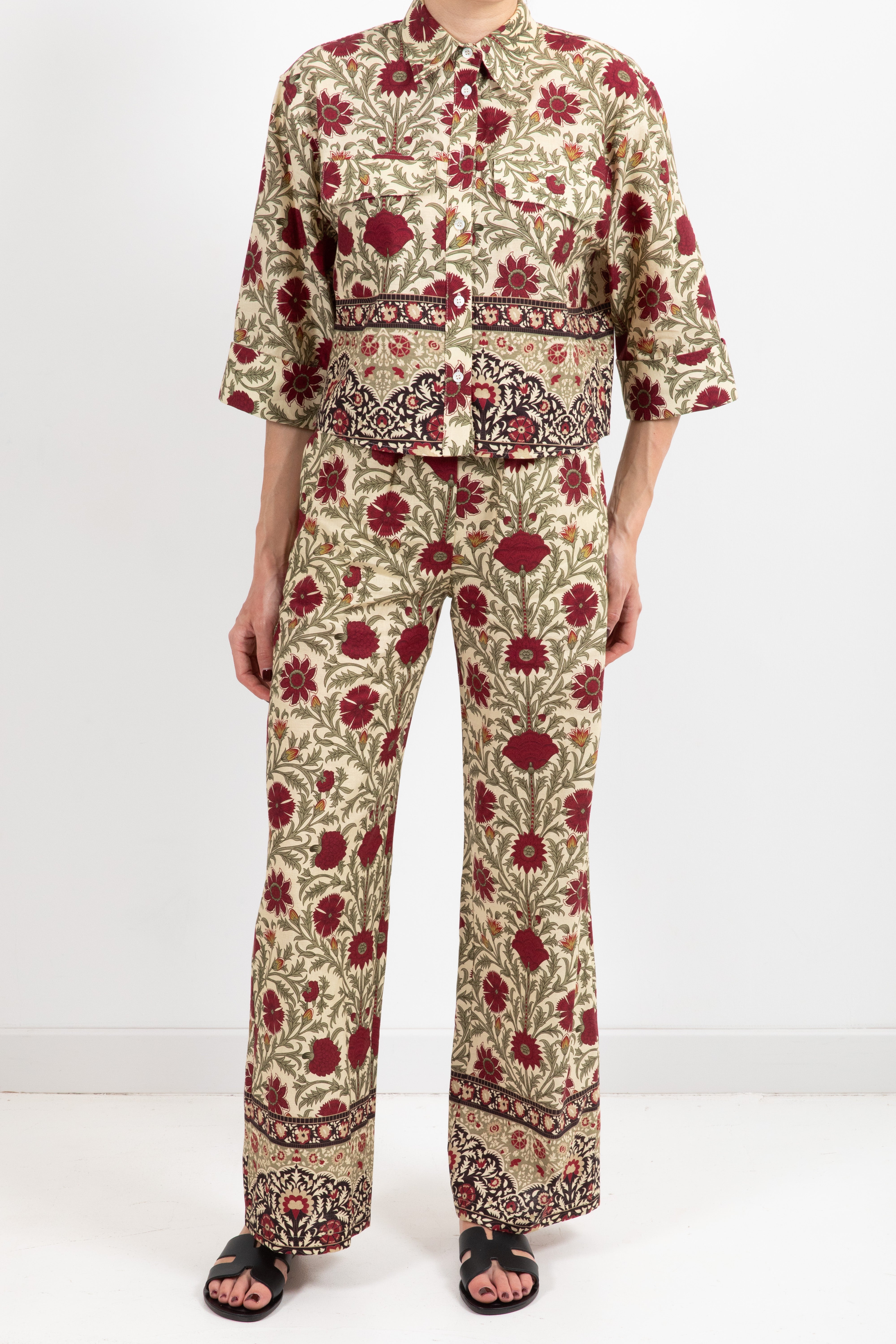 Pantalone con coulisse in lino e cotone fantasia arabesque ViCOLO