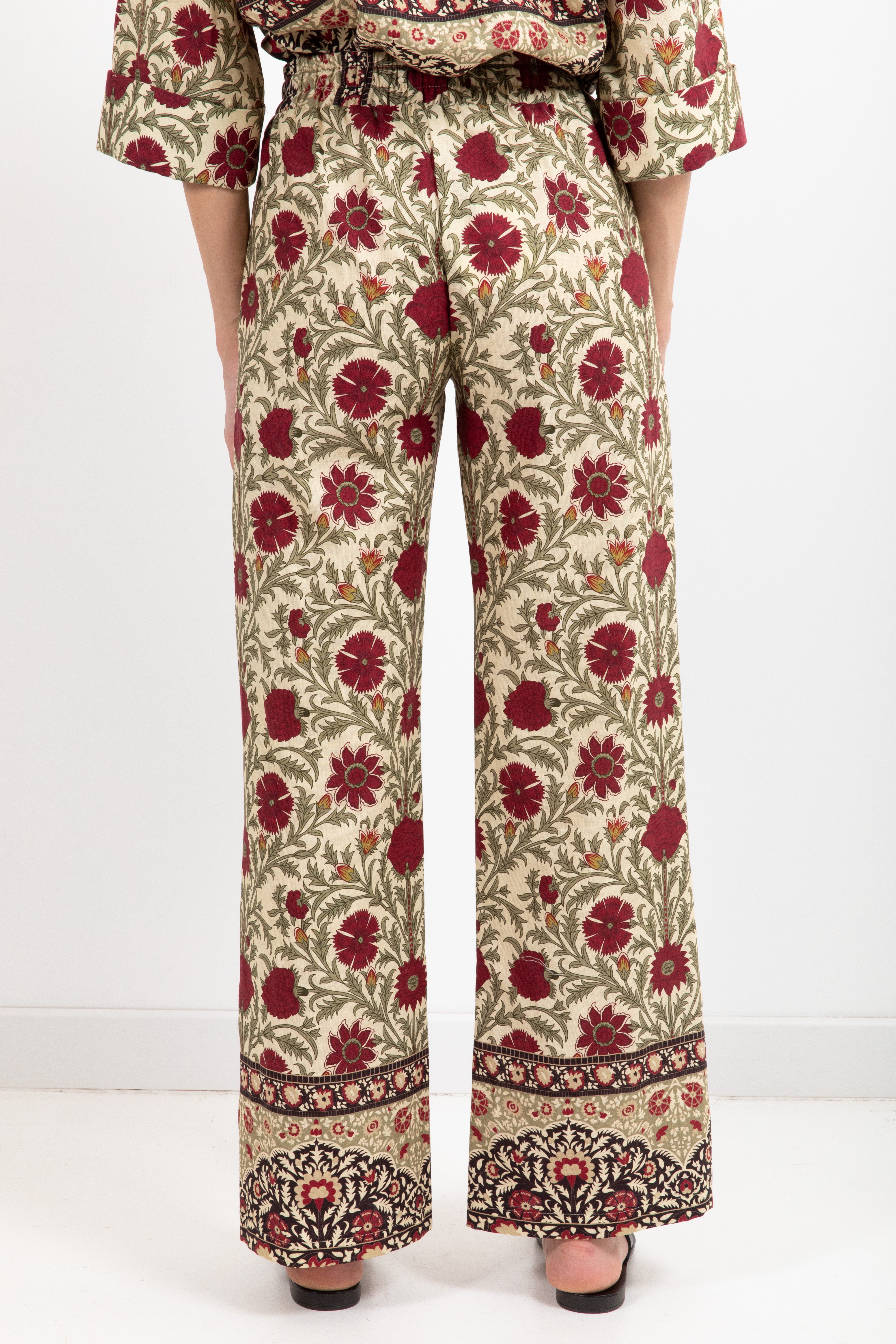 Pantalone con coulisse in lino e cotone fantasia arabesque ViCOLO