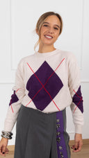 Maglia girocollo maxi rombo variante ecru/viola/rosso Tensione IN