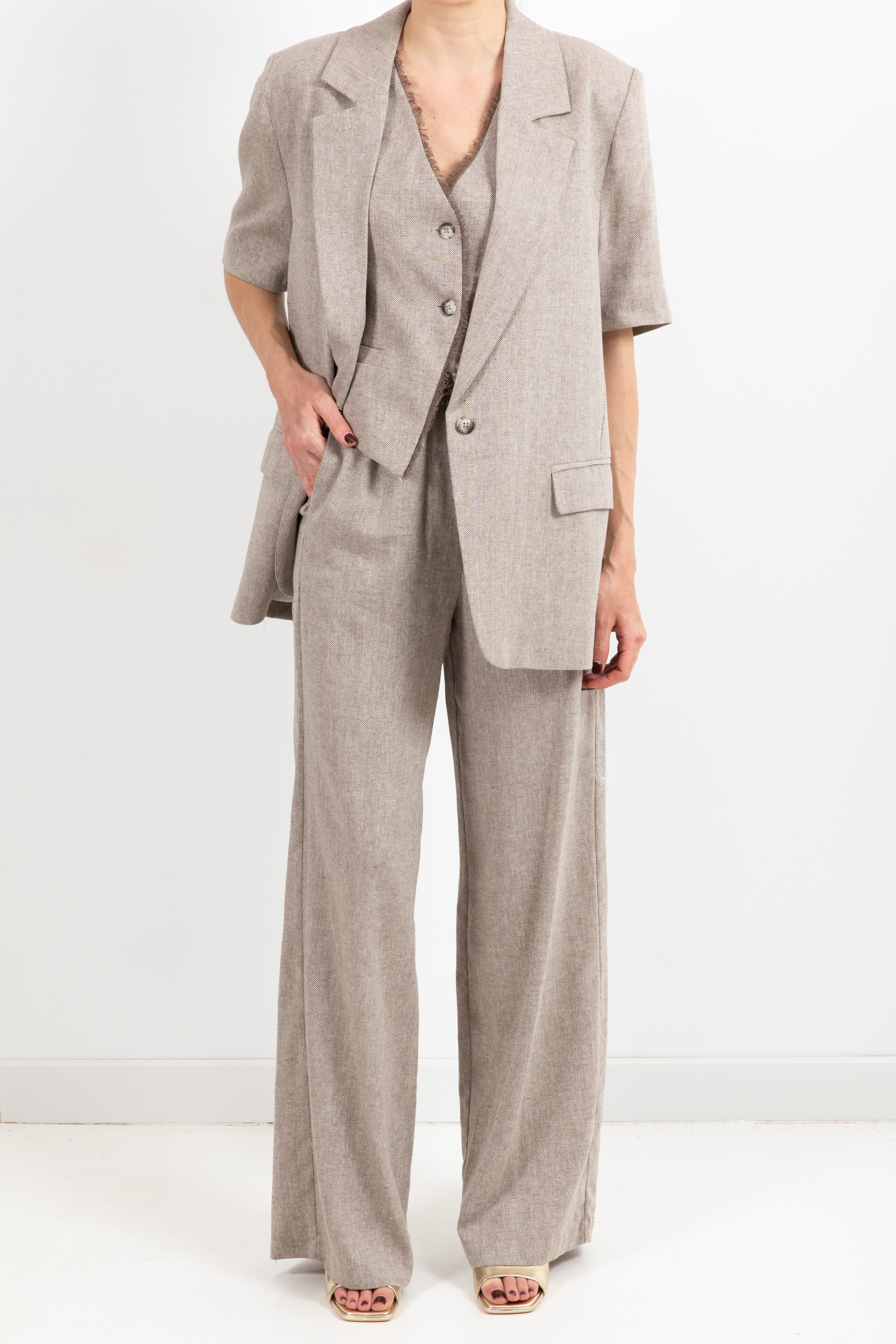 Pantalone con coulisse micro-spigato in lino e cotone ViCOLO