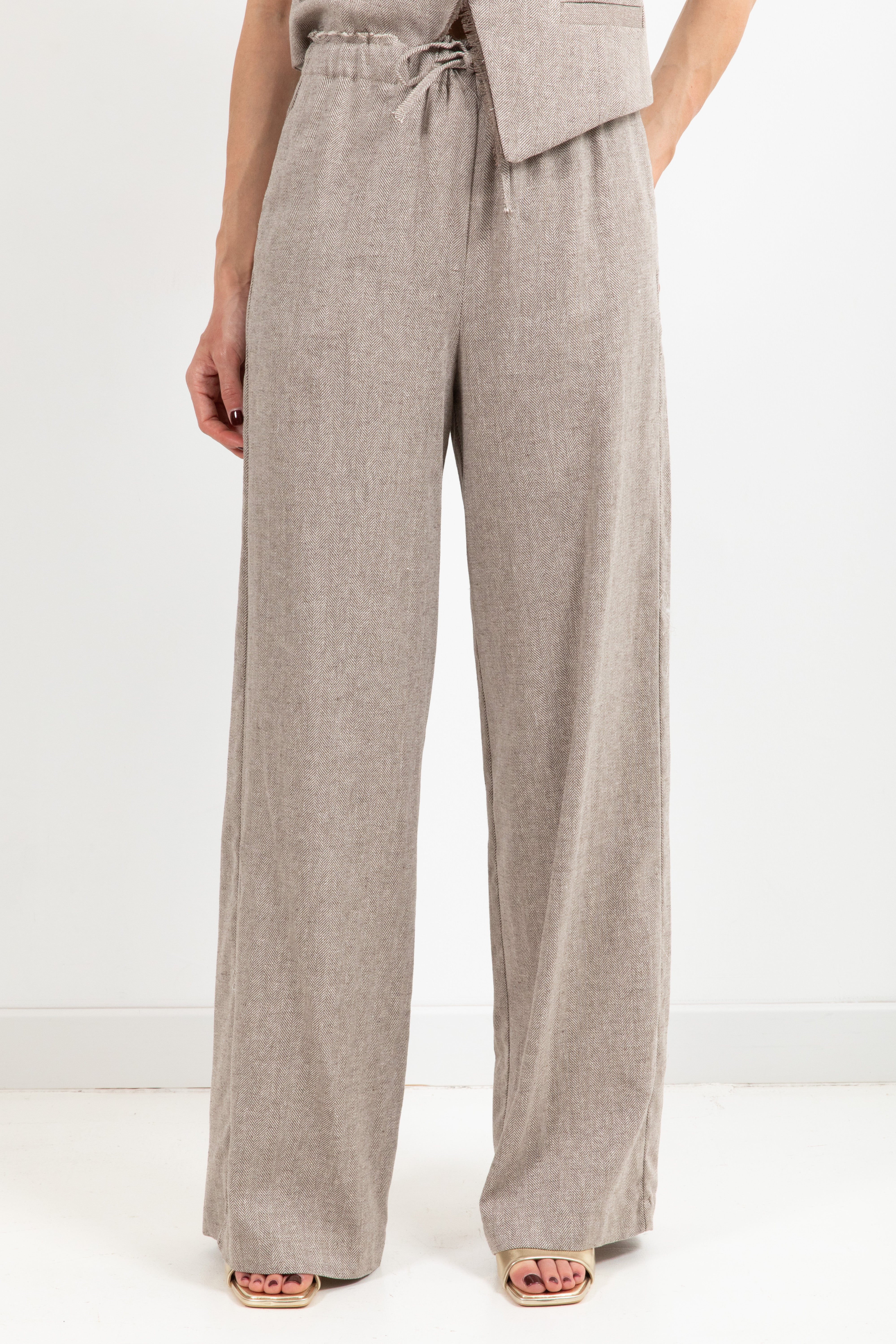 Pantalone con coulisse micro-spigato in lino e cotone ViCOLO