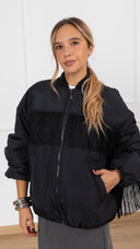 Bomber con inserto frange variante nero Tensione IN