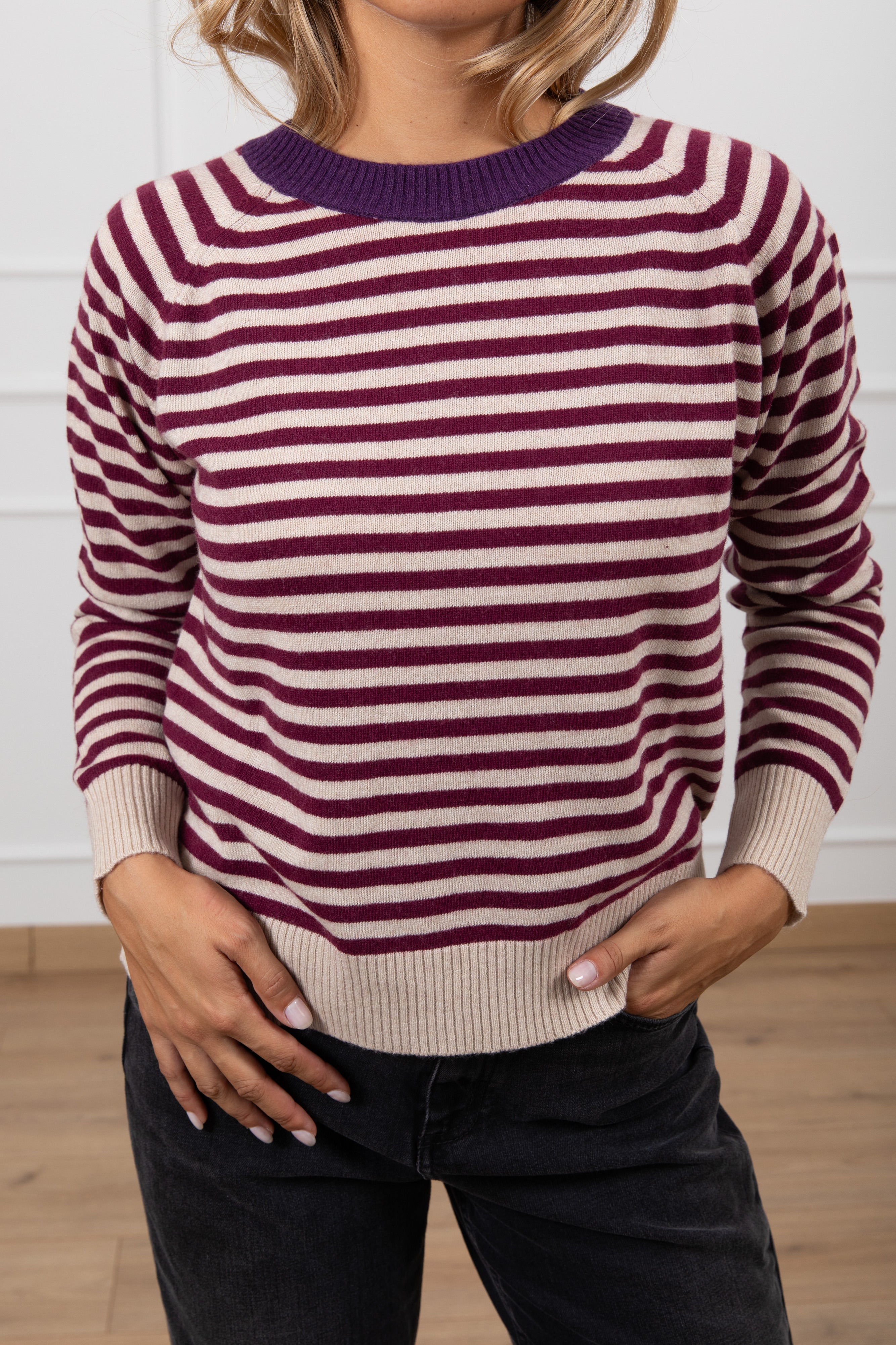 Maglia a righe con collo a contrasto Susy Mix