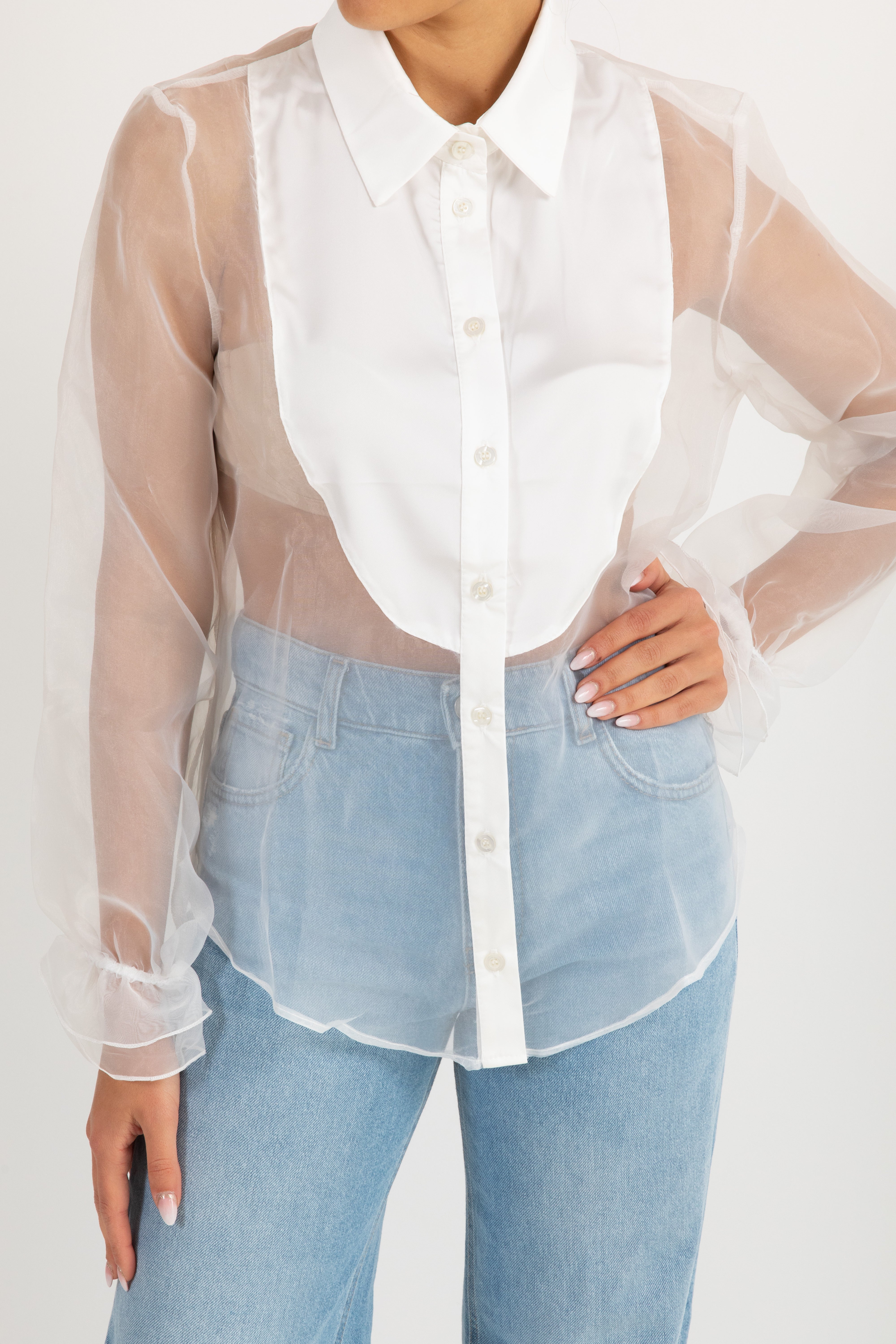 Camicia in organza con bavero a contrasto Susy Mix