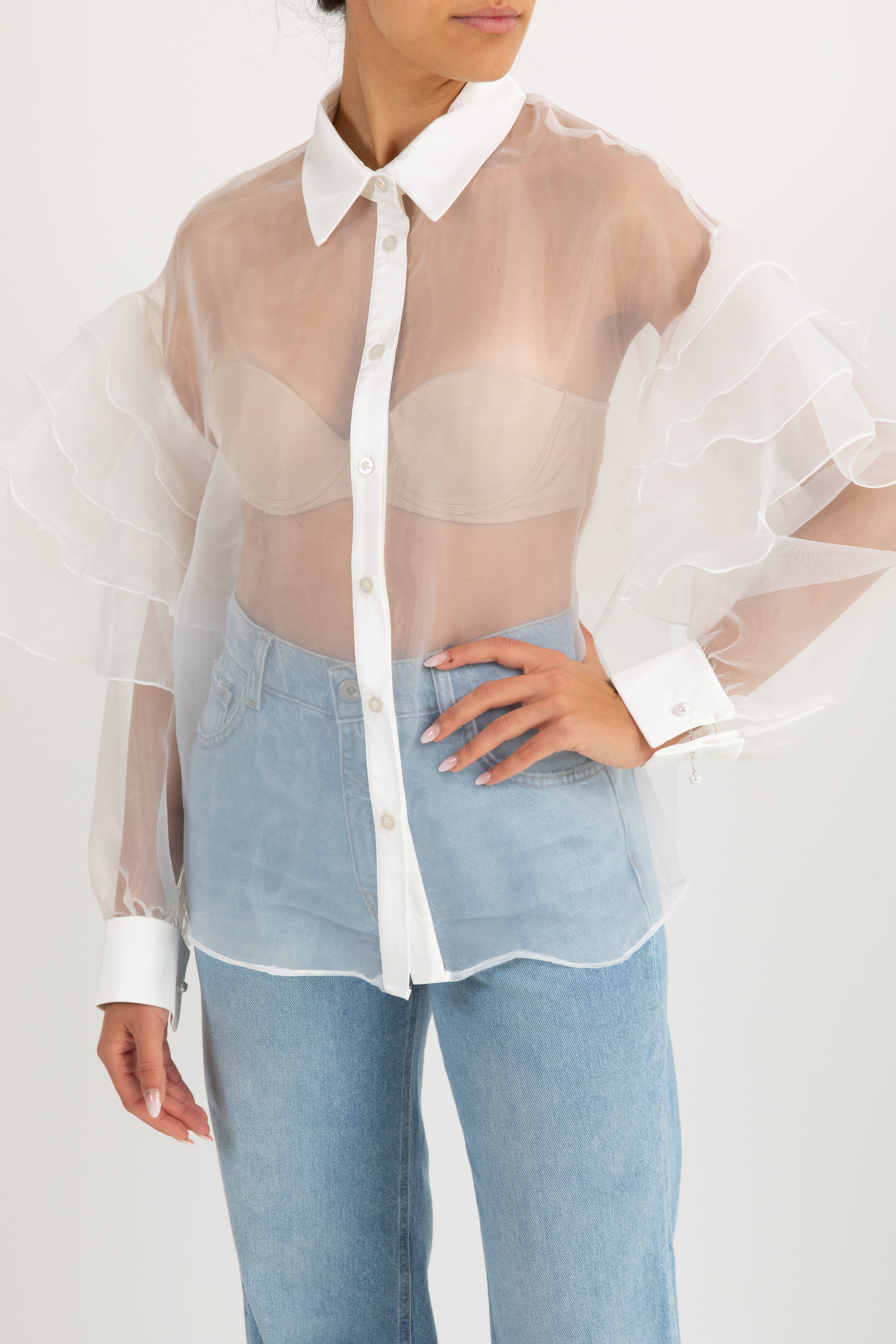 Camicia in organza con rouches sulla manica Susy Mix