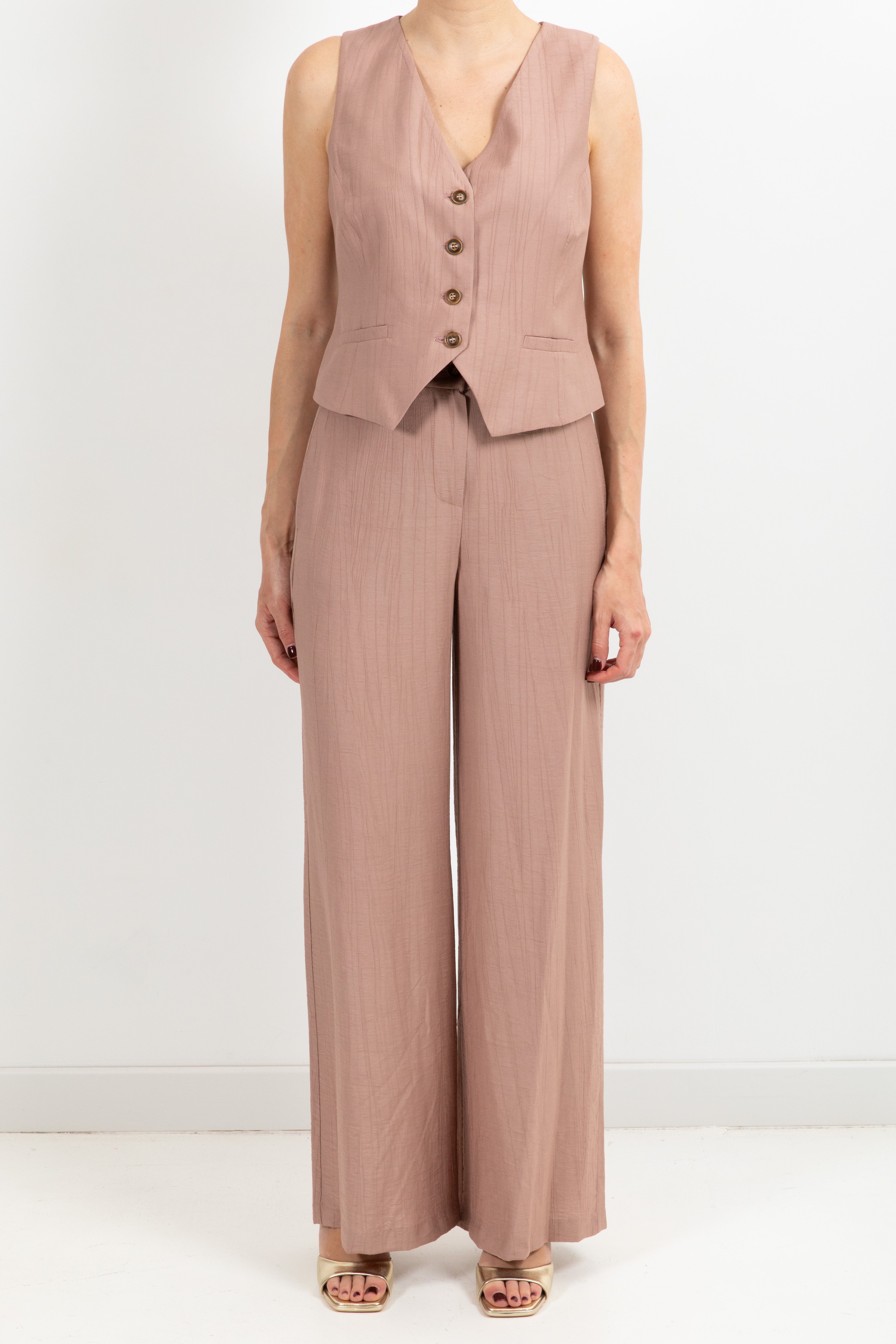 Coordinato in viscosa goffrata gilet e pantalone Tensione IN