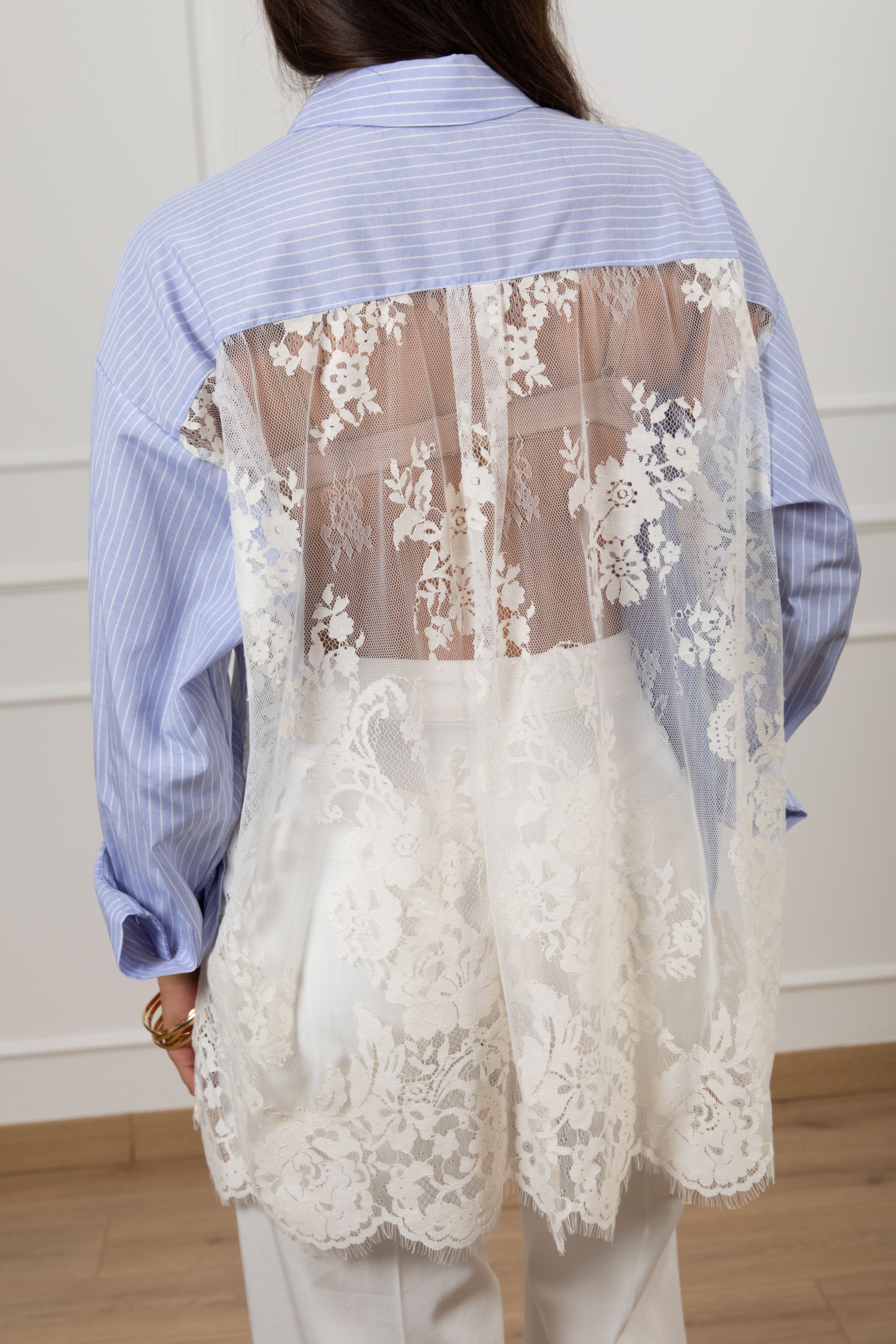 Camicia bacchettata con retro in pizzo Motel