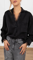 Camicia in raso con inserti in pizzo variante nero Haveone