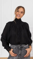 Camicia mezzo-collo con inserto pizzo variante nero Haveone