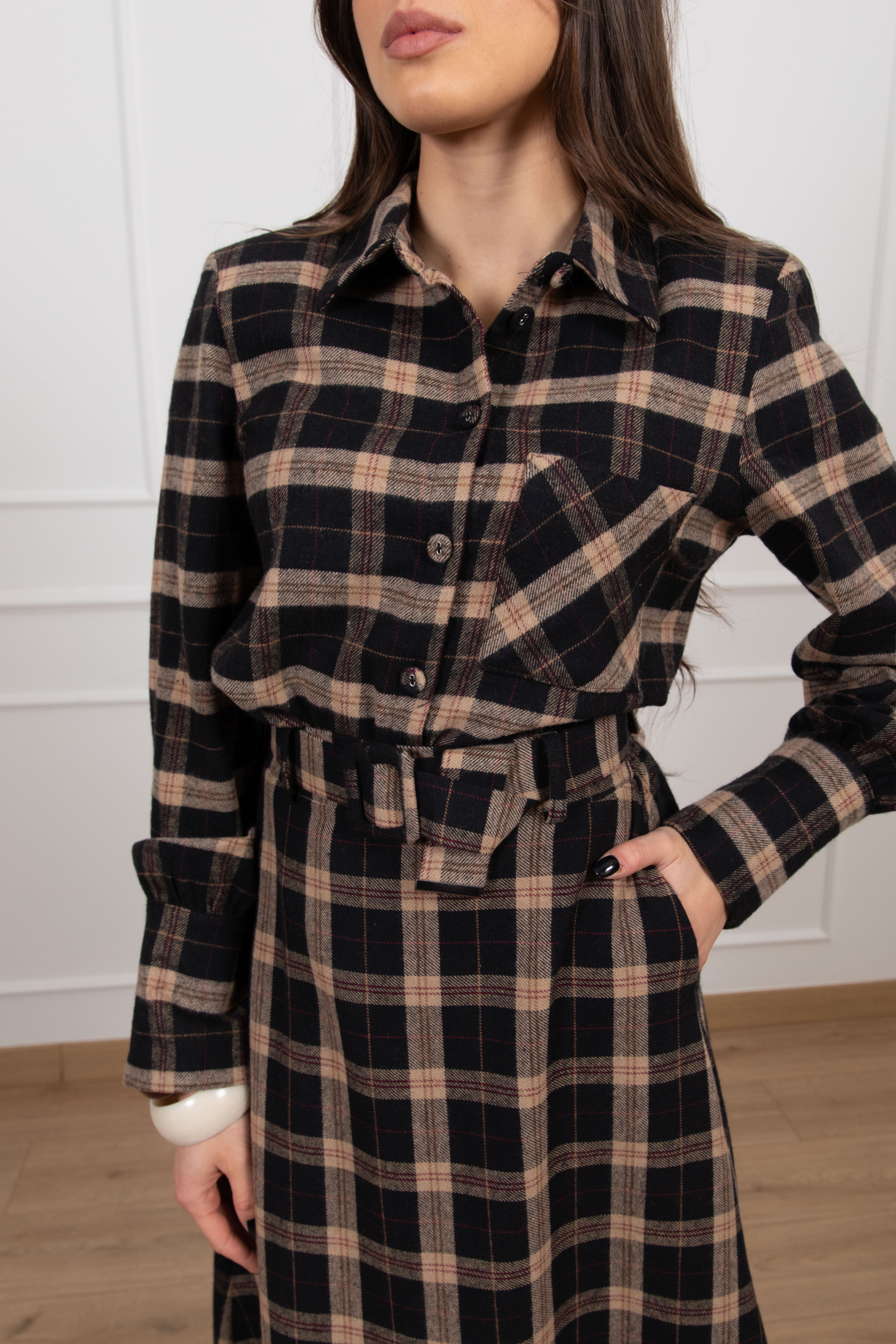 Camicia check cammello con spallina imbottita Susy Mix