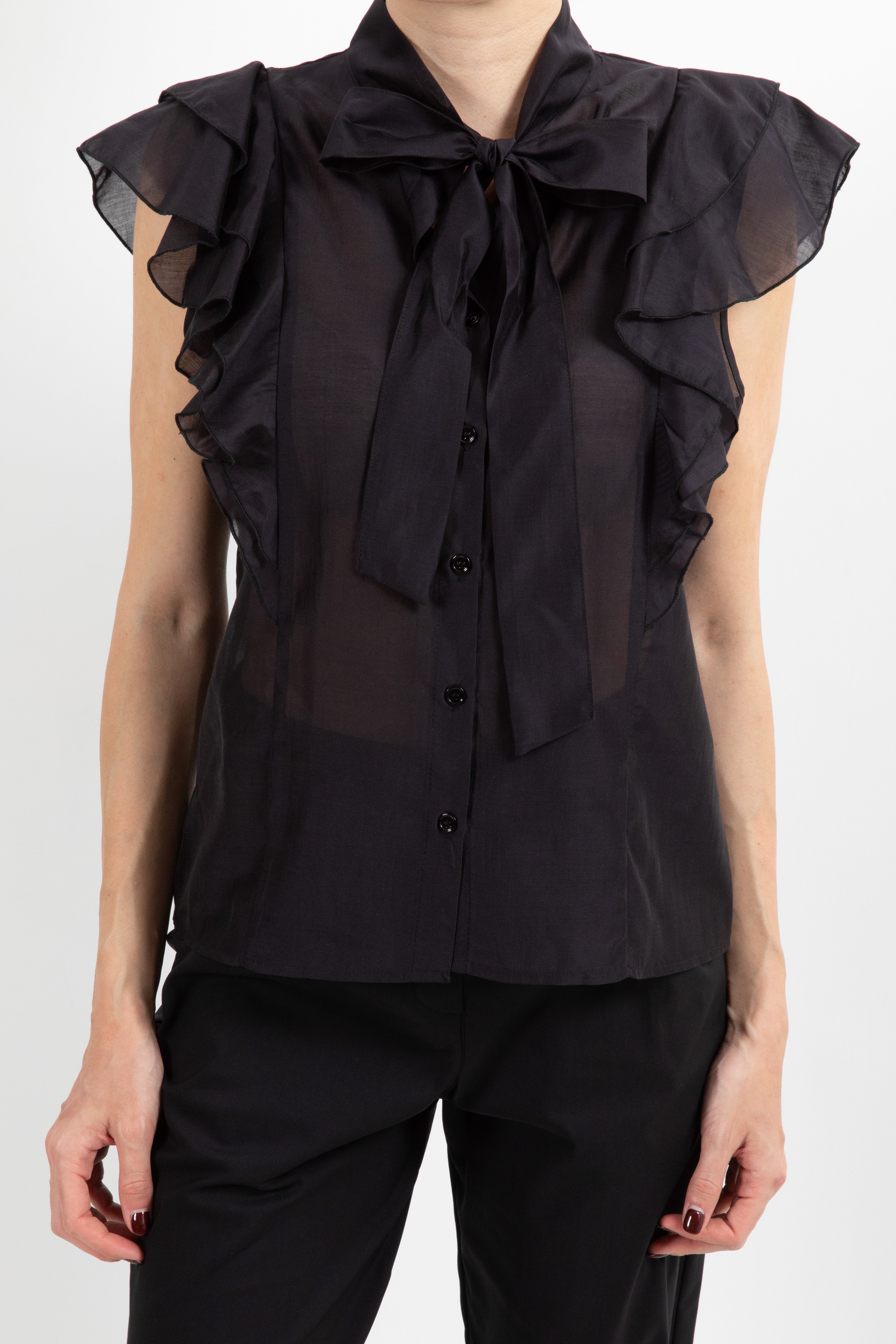 Camicia smanicata con rouches e fiocco ViCOLO