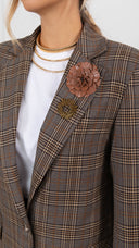 Giacca mono-bottone principe di galles beige con spille ViCOLO