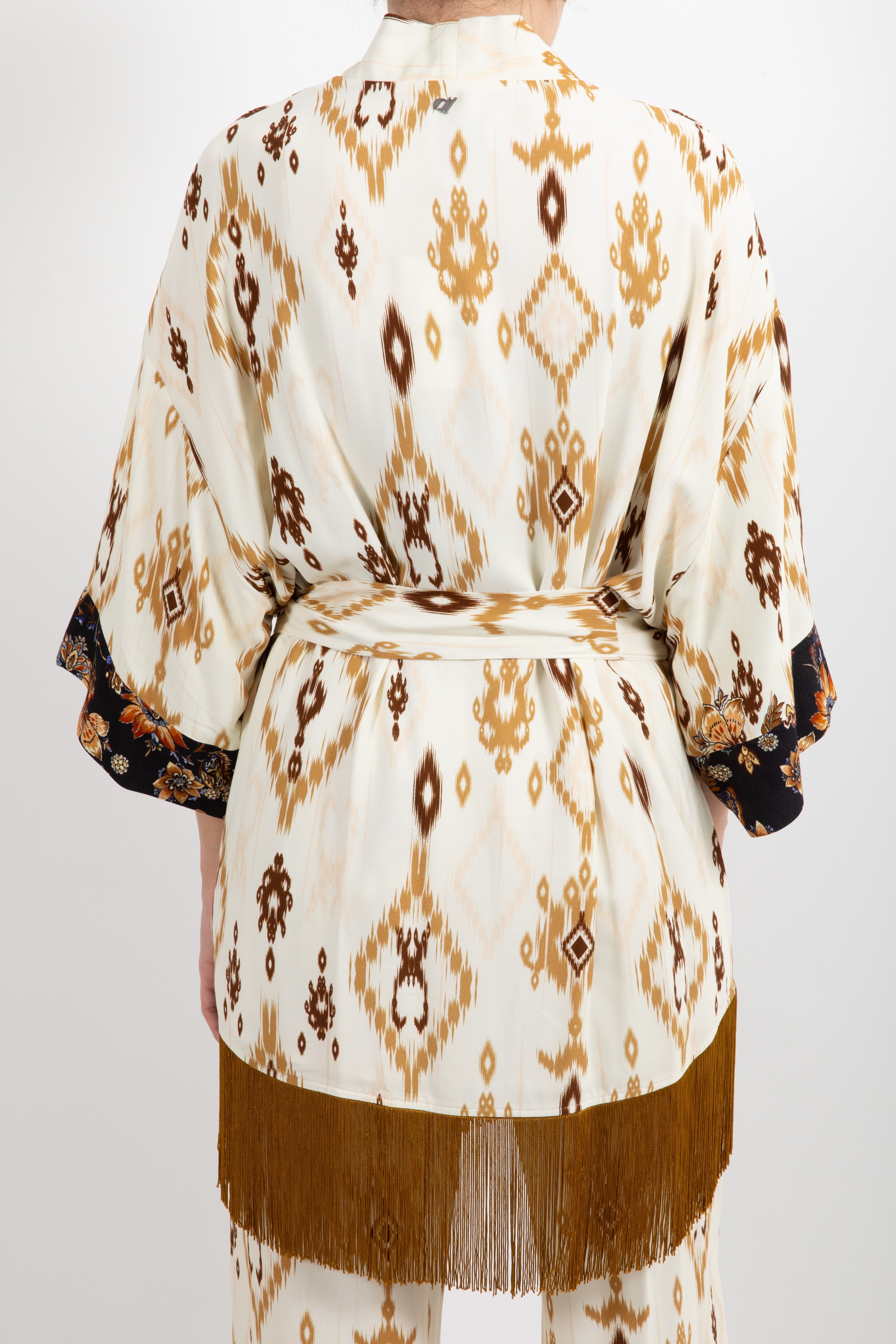 Kimono con frange fantasia ikat Dixie