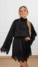 Mini-abito lingerie con arricciatura sul collo variante nero Motel