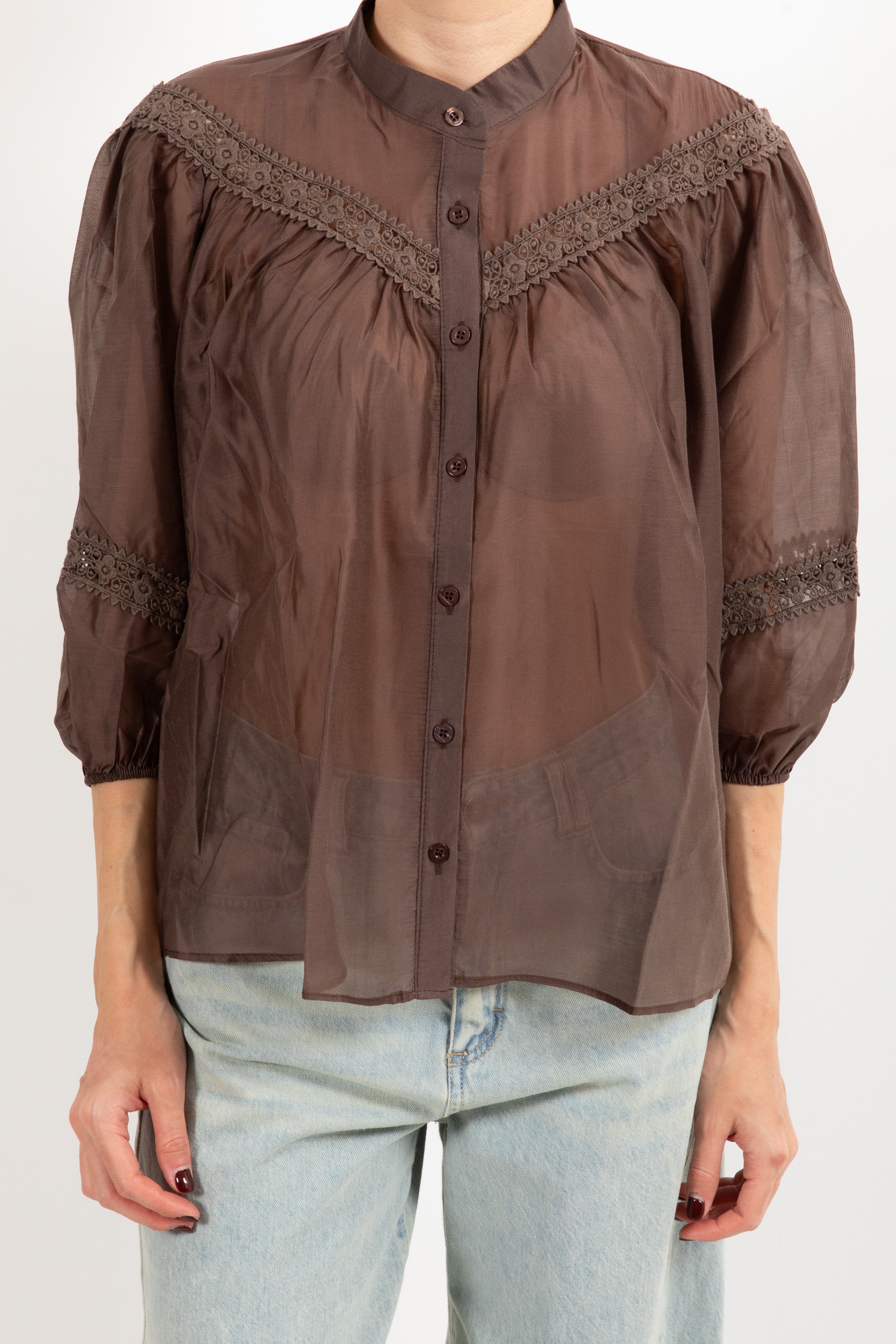 Camicia manica 3/4 con inserti macramè Susy Mix