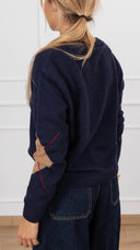 Maglia girocollo maxi rombo variante blu/camel/rosso Tensione IN