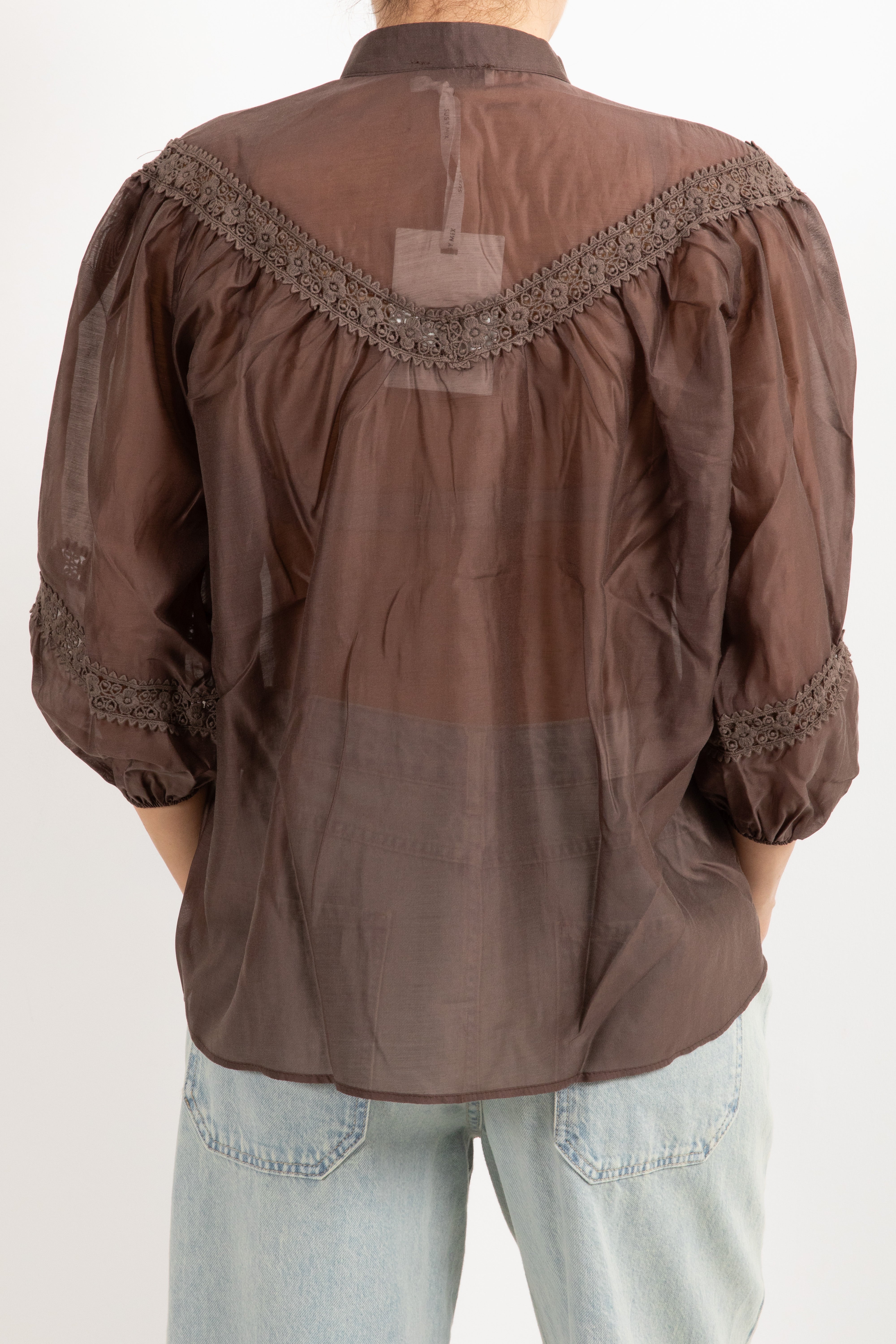 Camicia manica 3/4 con inserti macramè Susy Mix