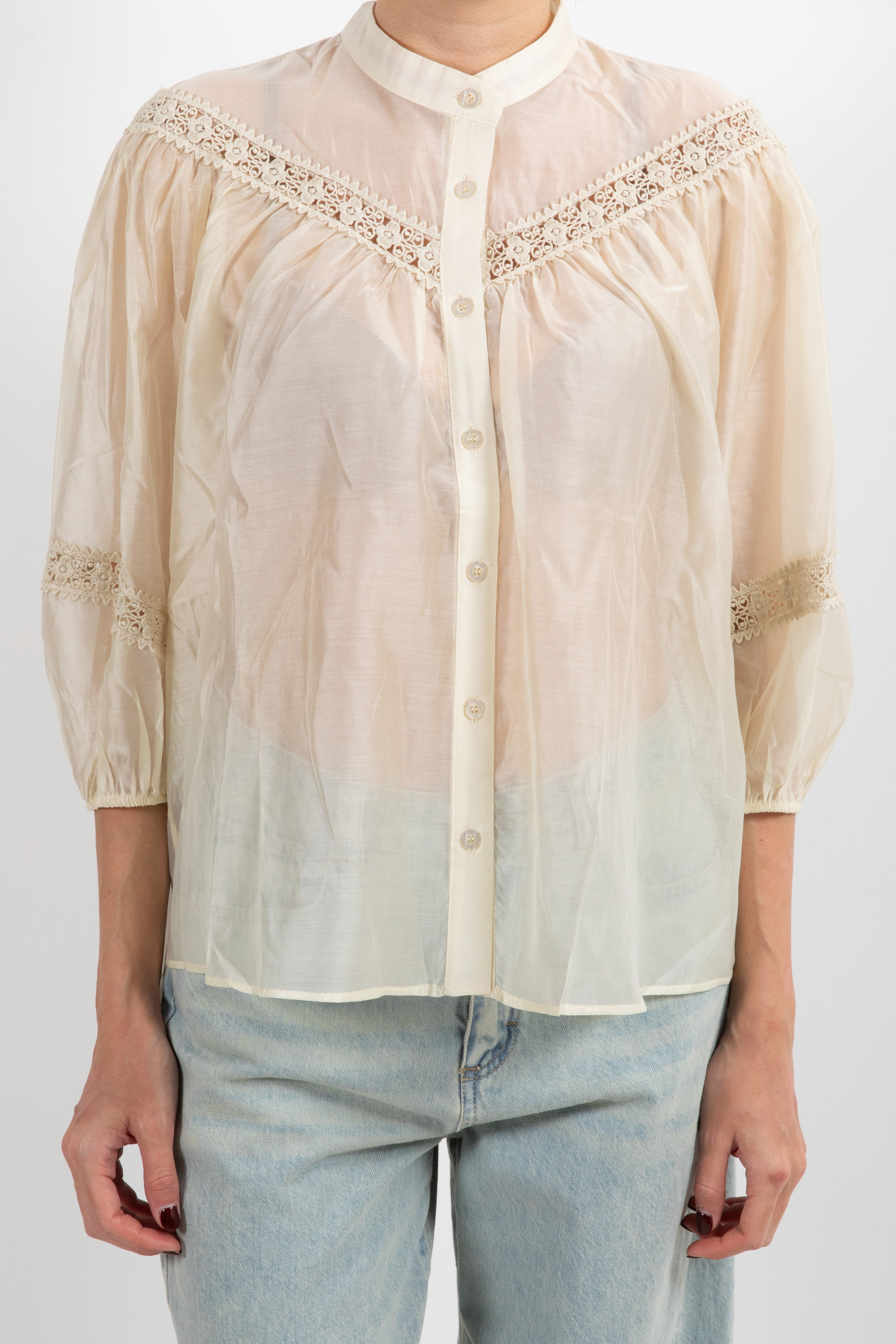 Camicia manica 3/4 con inserti macramè Susy Mix