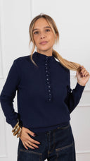 Maglia con bottoni perle e rouches variante blu Haveone