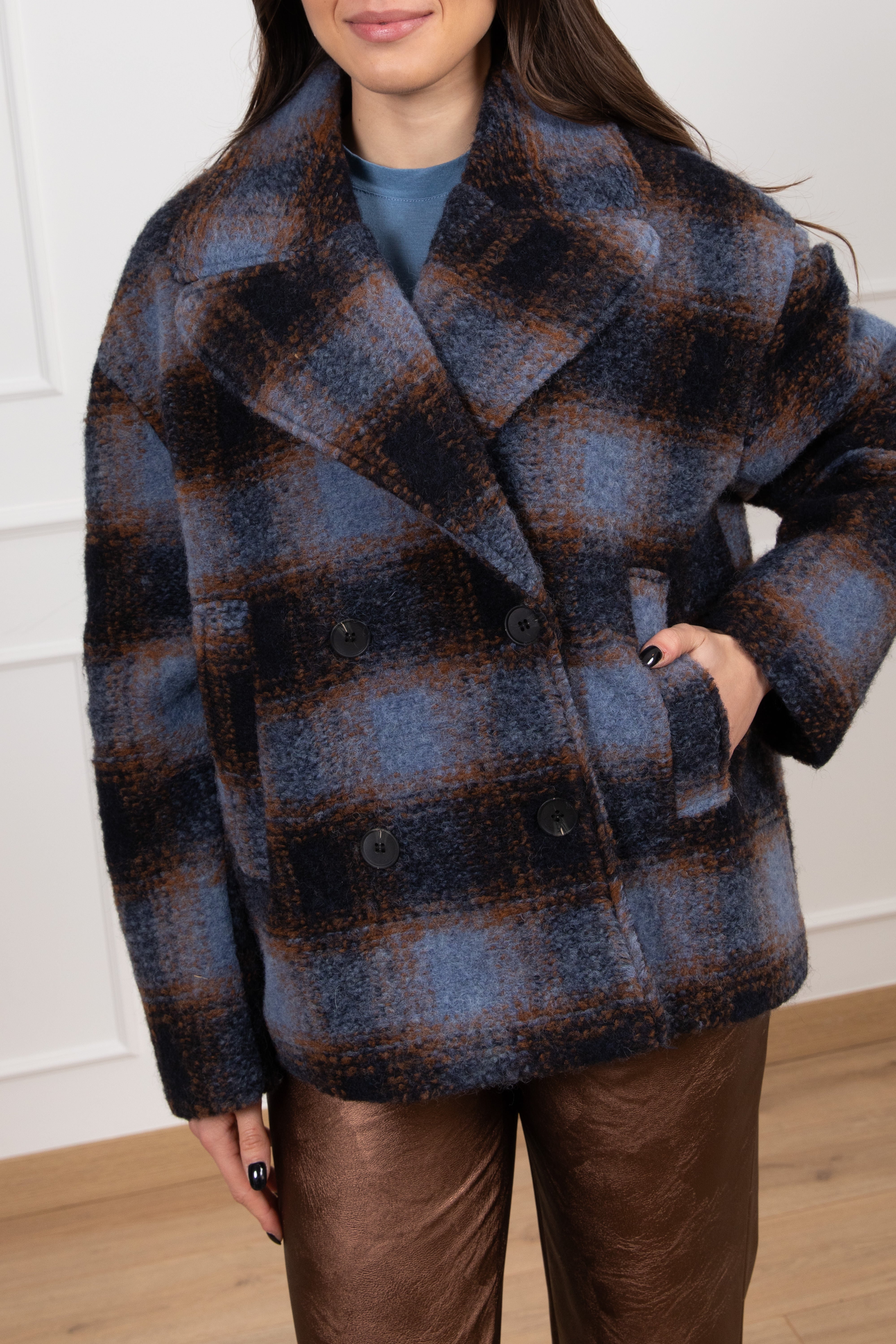 Giacca-cappotto macro-check 4 bottoni in lana Susy Mix