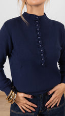 Maglia con bottoni perle e rouches variante blu Haveone