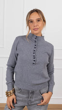 Maglia con bottoni perle e rouches variante grigio Haveone
