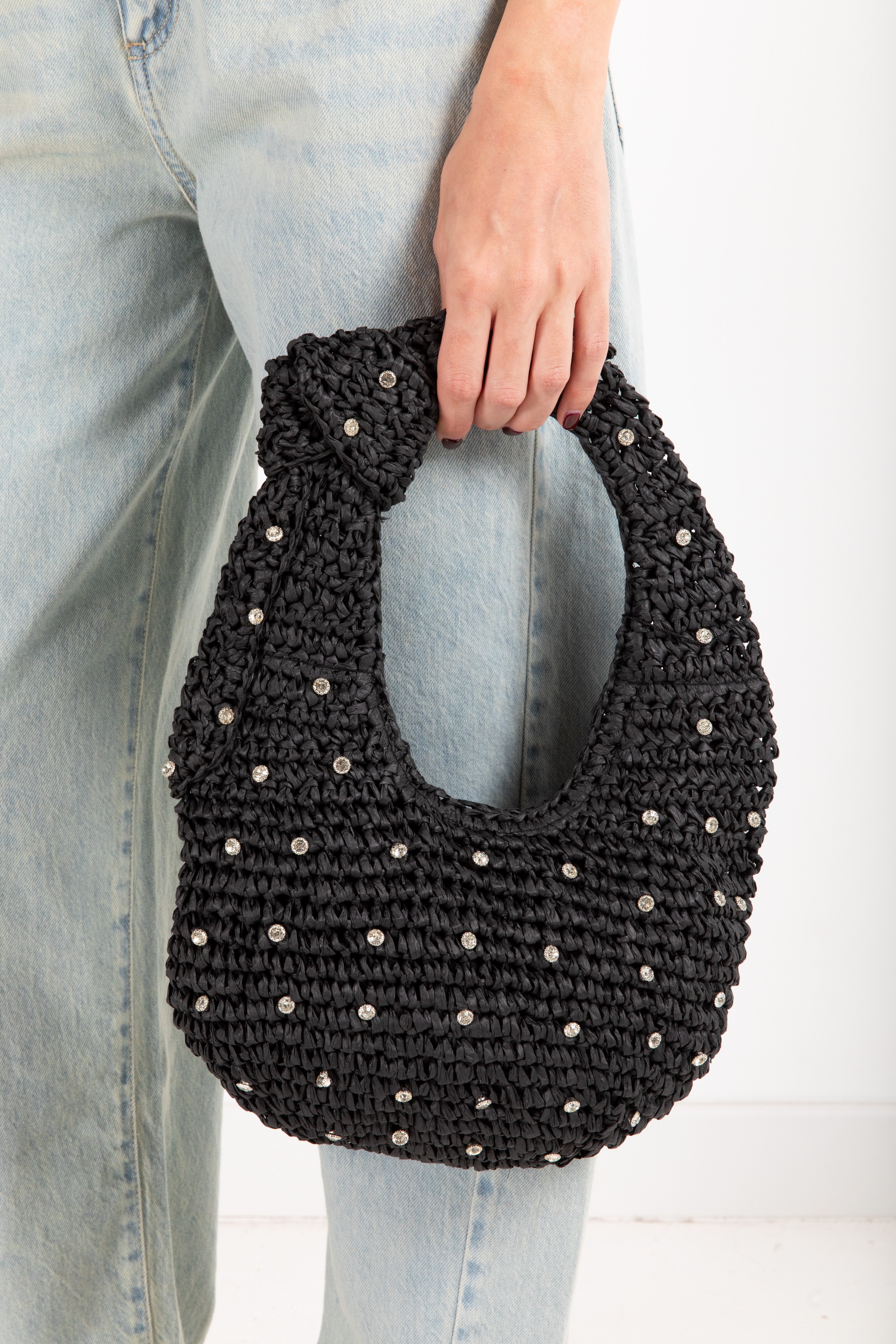 Handbag in raffia con strass Susy Mix